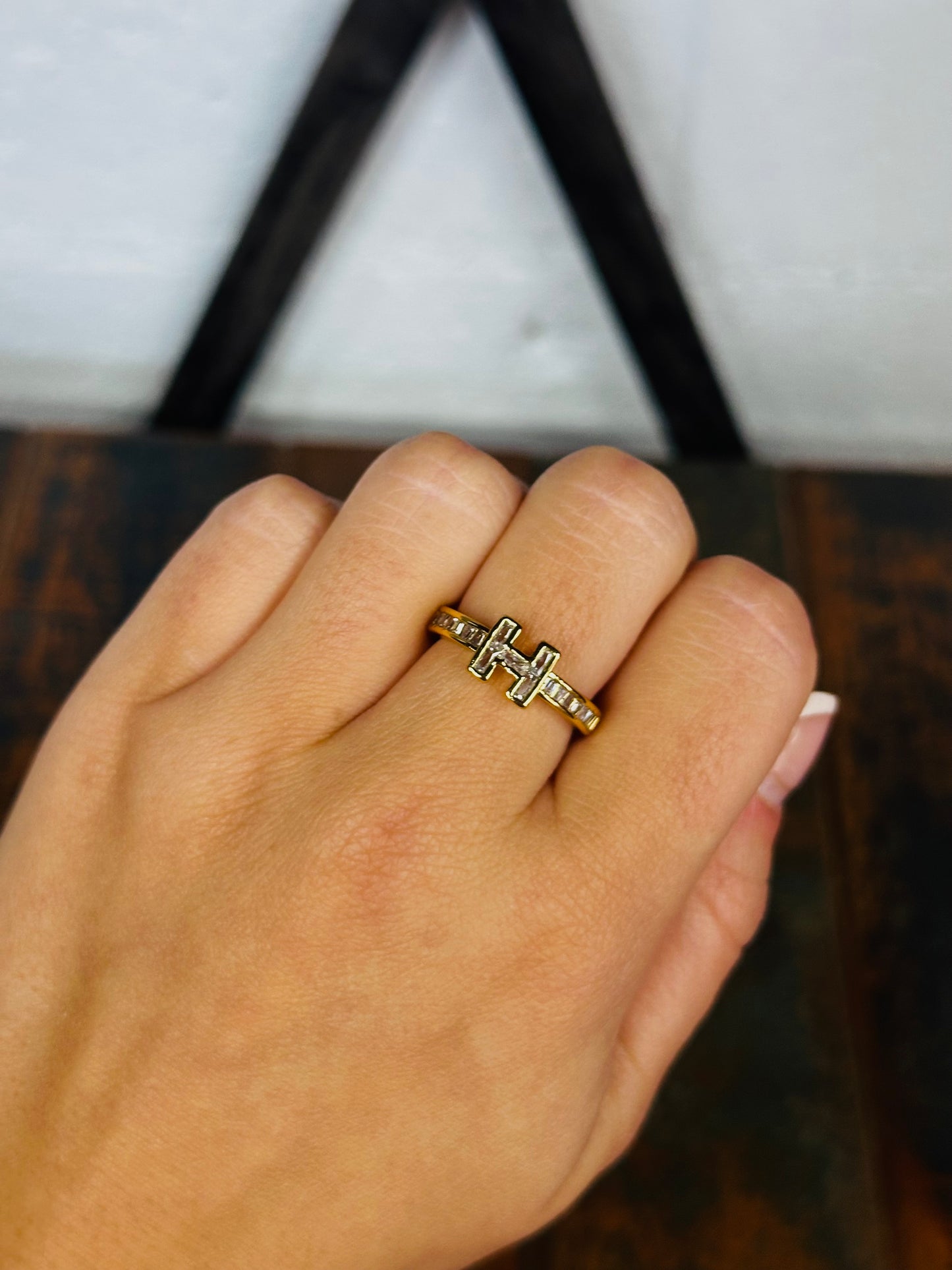 Gold Crystal Bar Ring