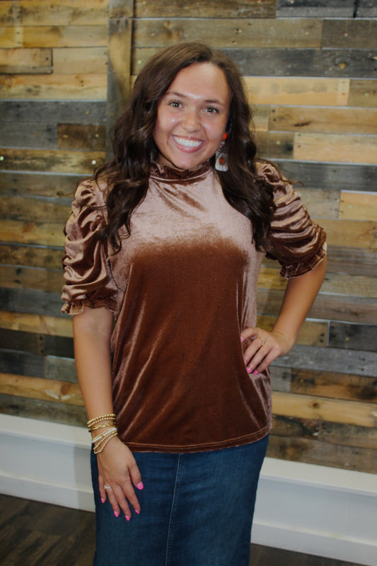 The Sawyer Camel Velvet Top