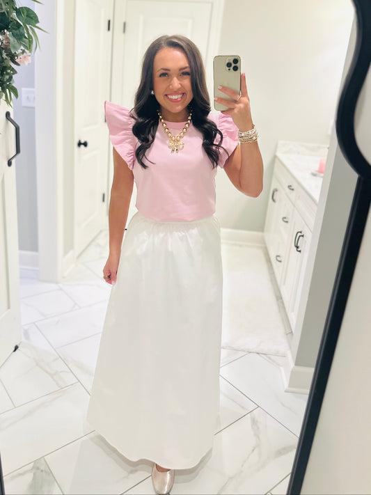 The Eva White Cotton Midi Skirt