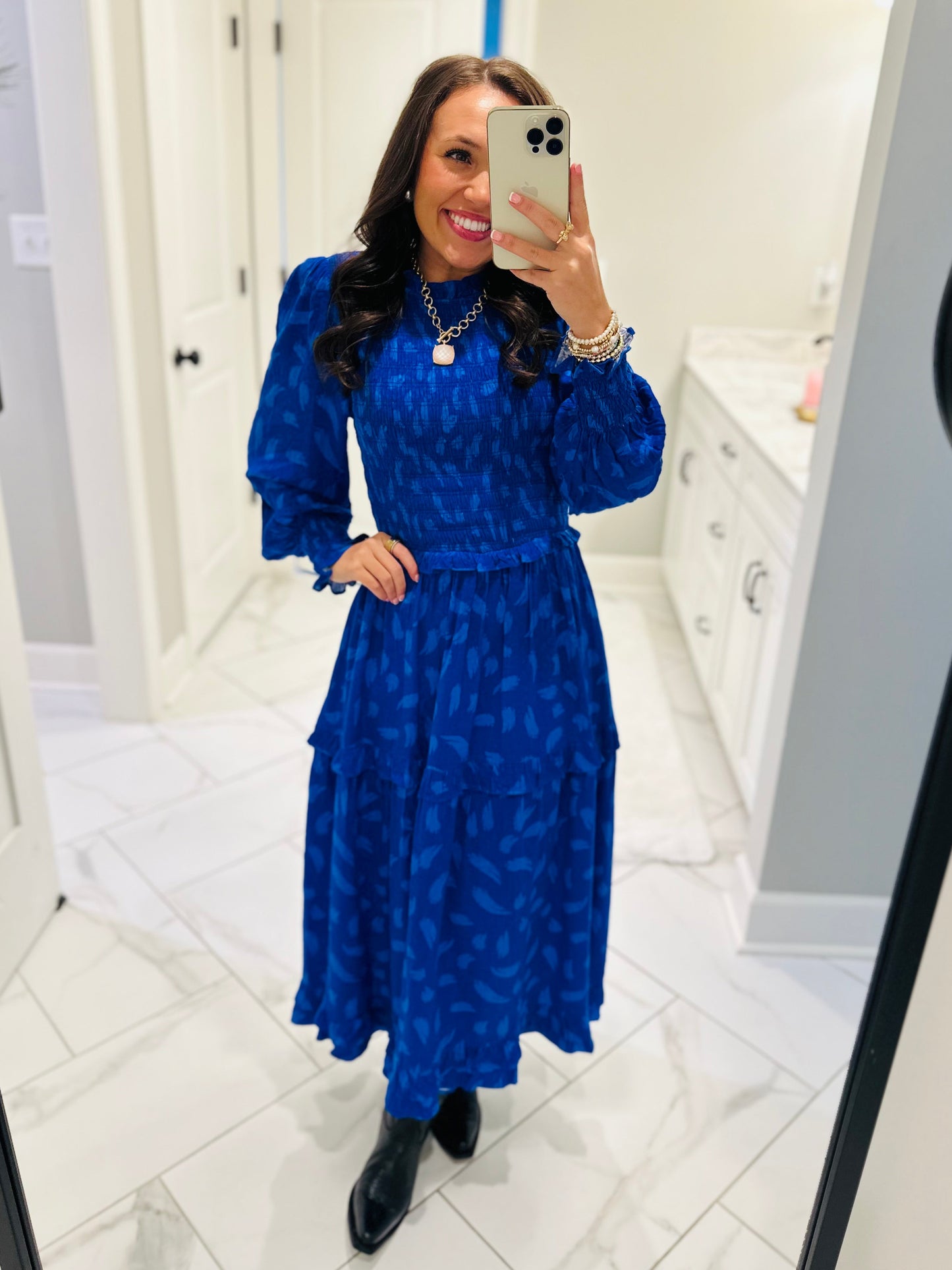 The Darya Cobalt Blue Smocked Midi Dress