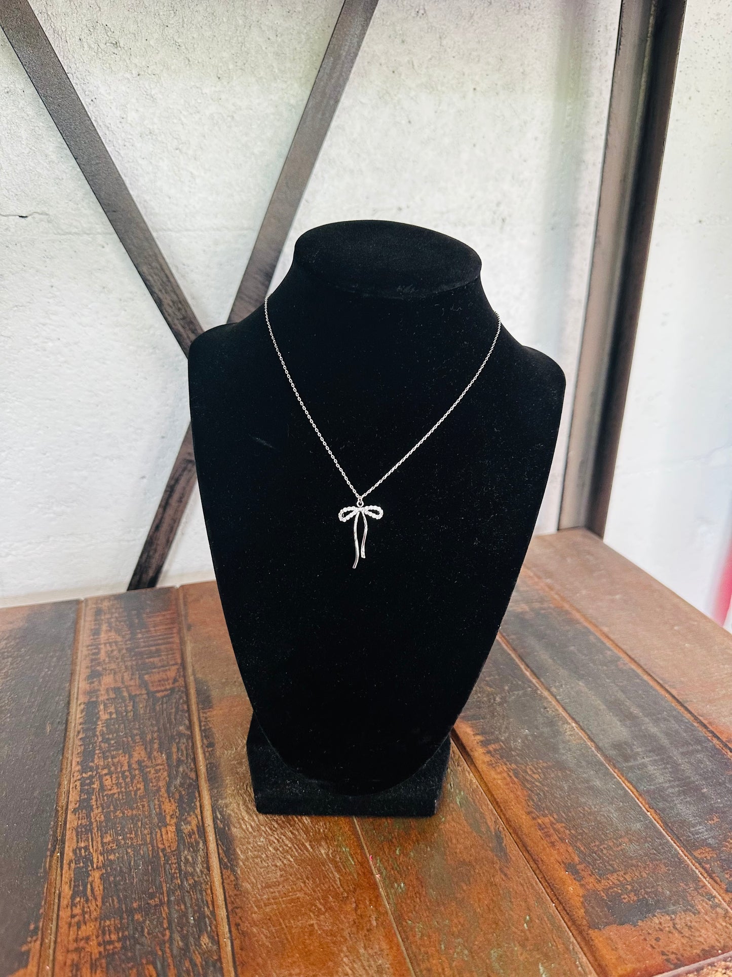 Silver Cubic Zirconia Bow Necklace