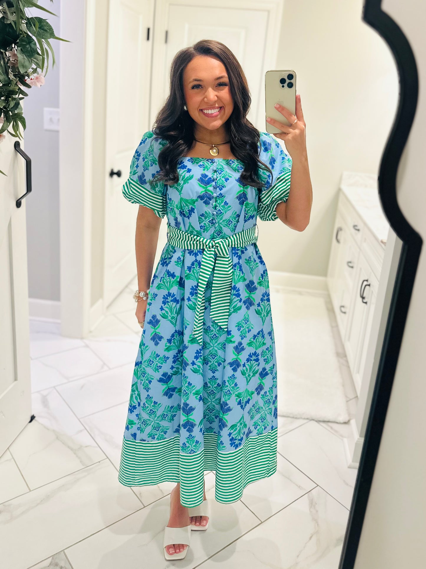 The Harlee Blue Botanical Midi Dress