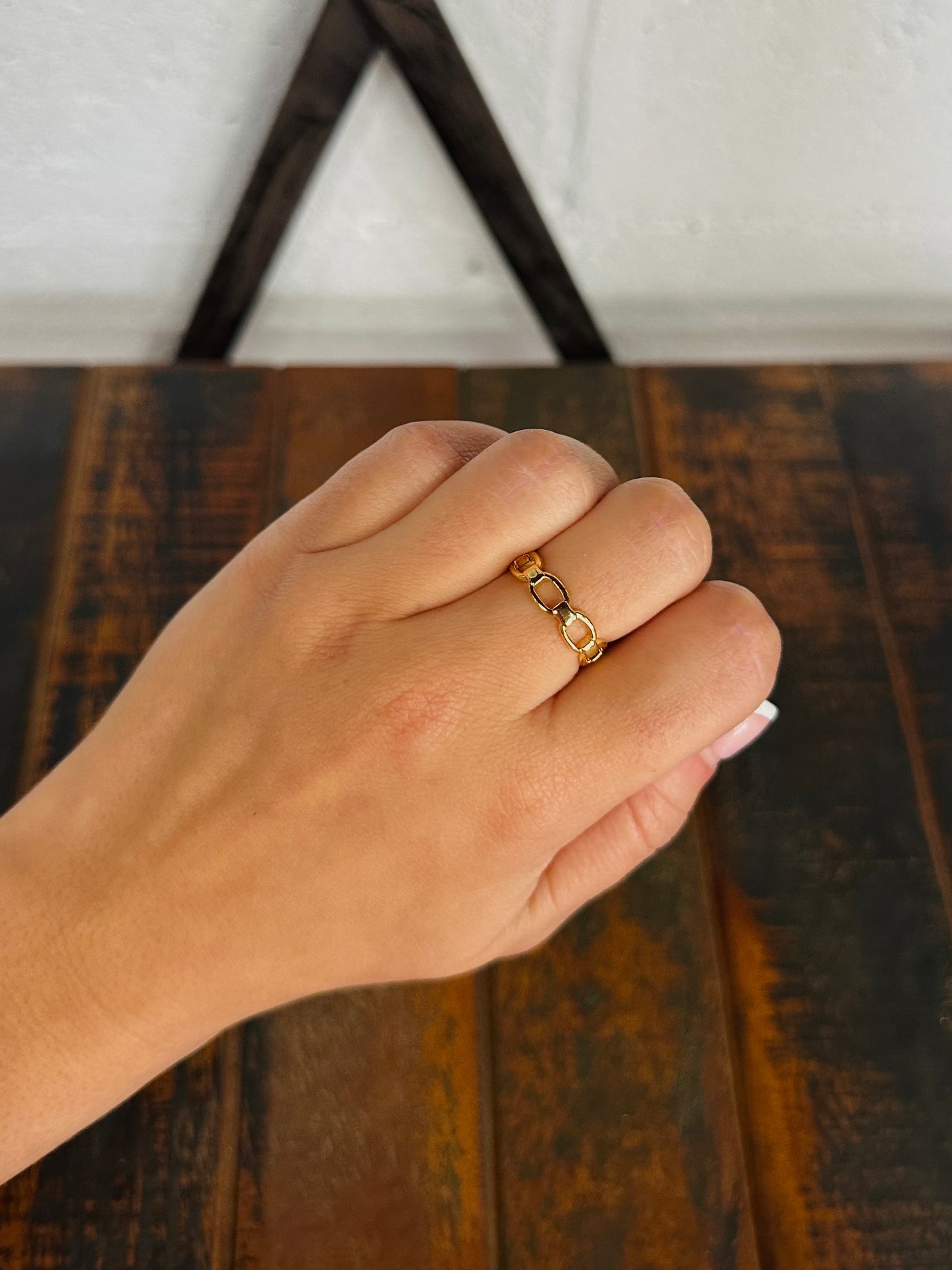 Gold Brass Chain Cuff Ring