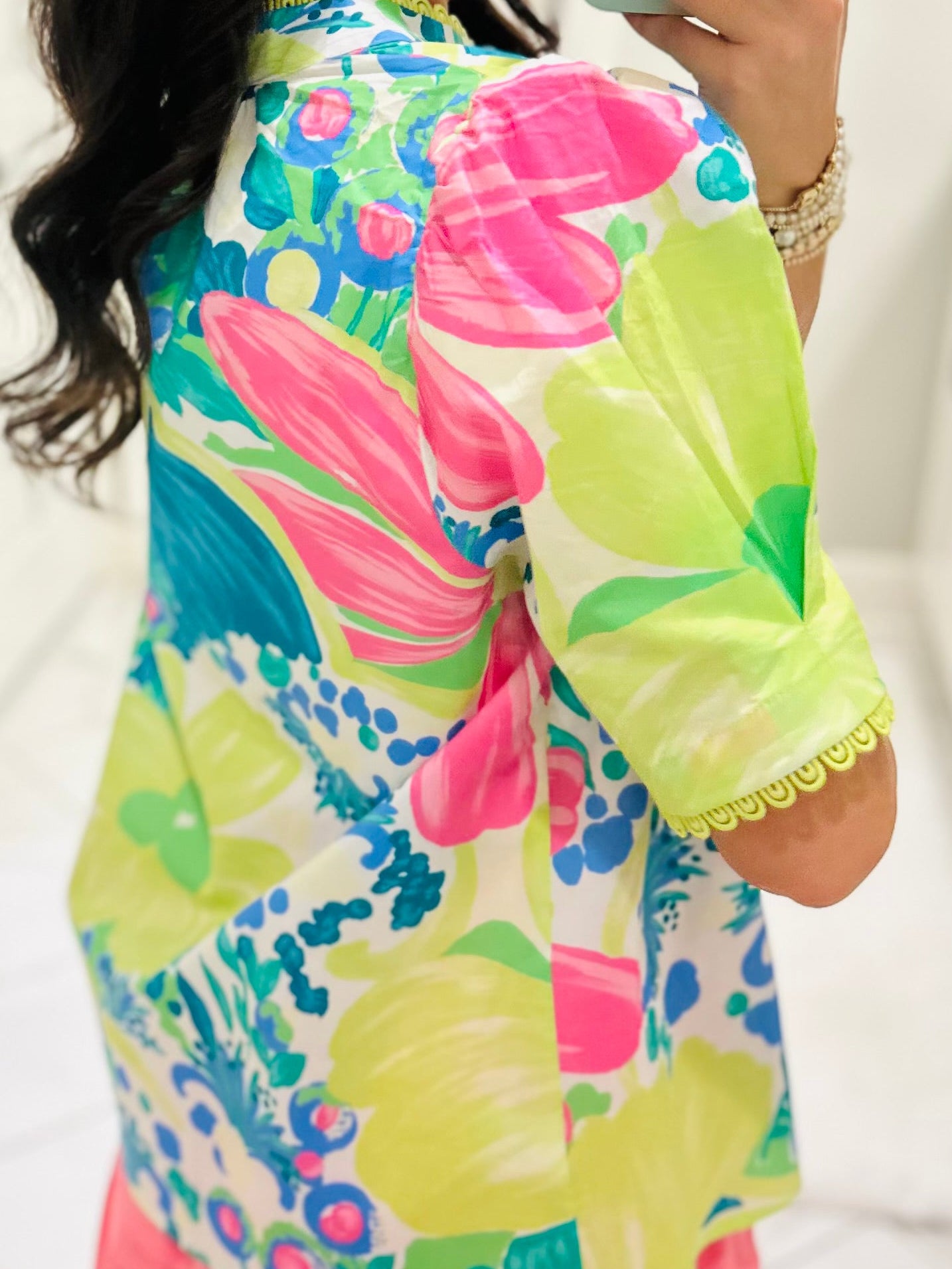 The Remi Lime Green Floral Scallop Trim Top