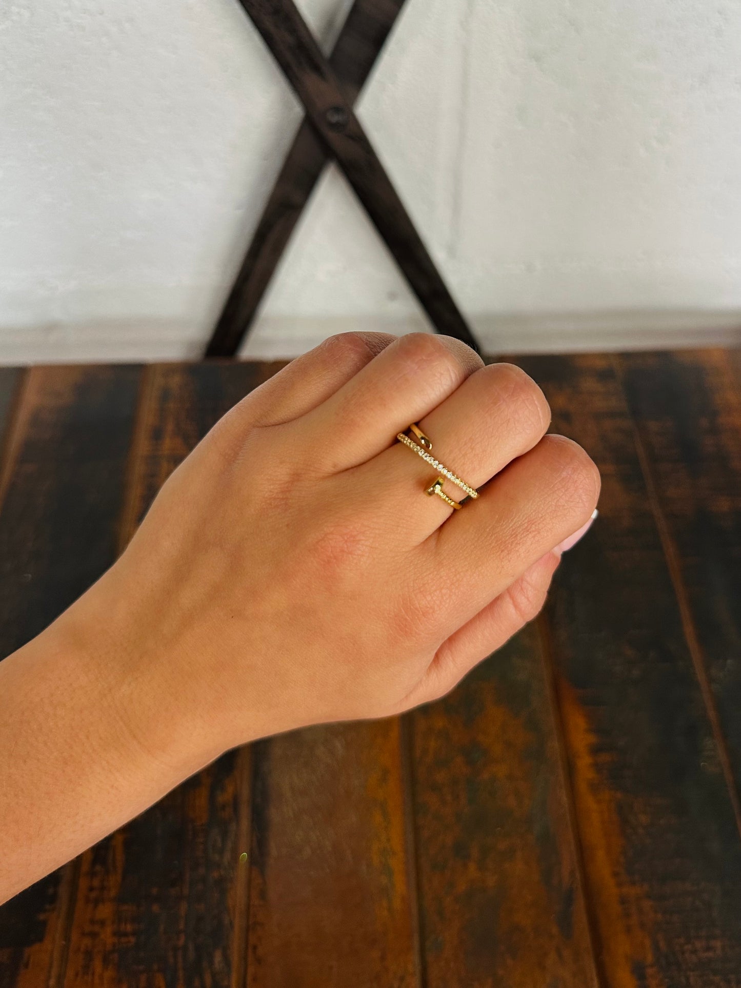 Gold Pave Crystal Nail Ring