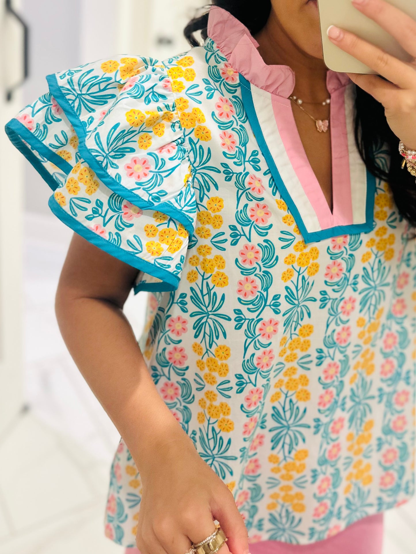 The Cora Blue + Pink Floral Top
