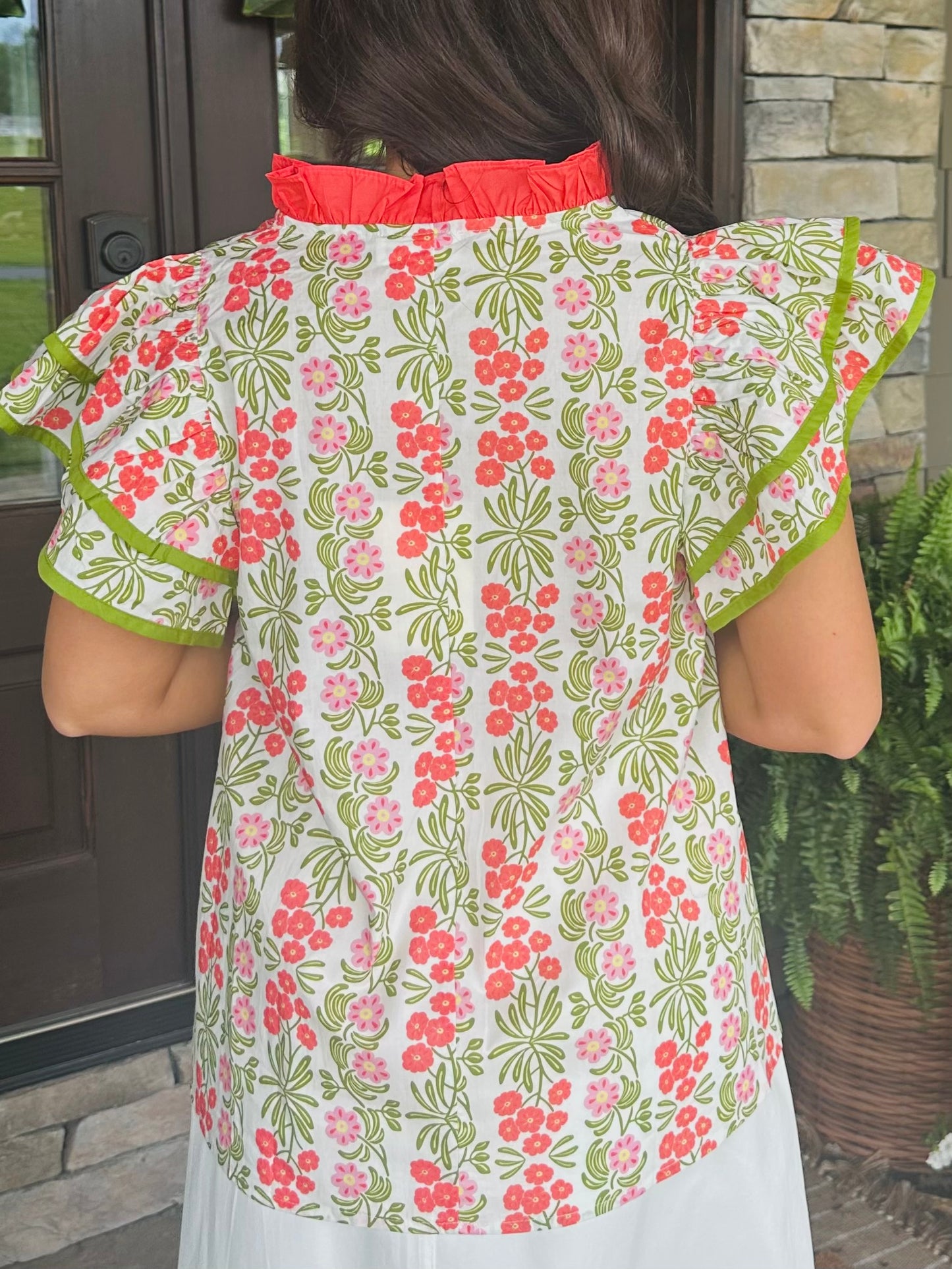 The Cora Green + Coral Floral Top