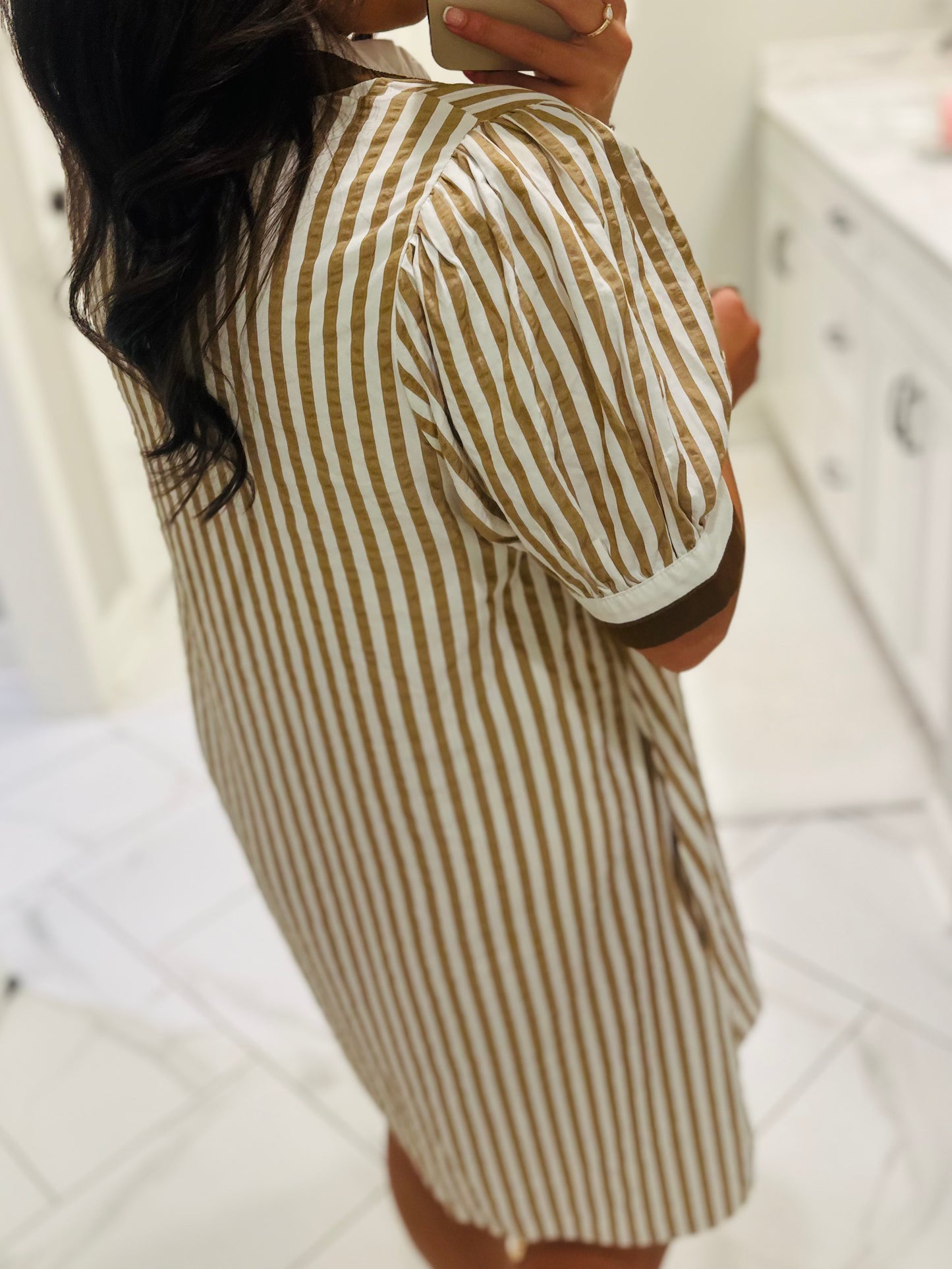 The Teagan Taupe Striped Dress
