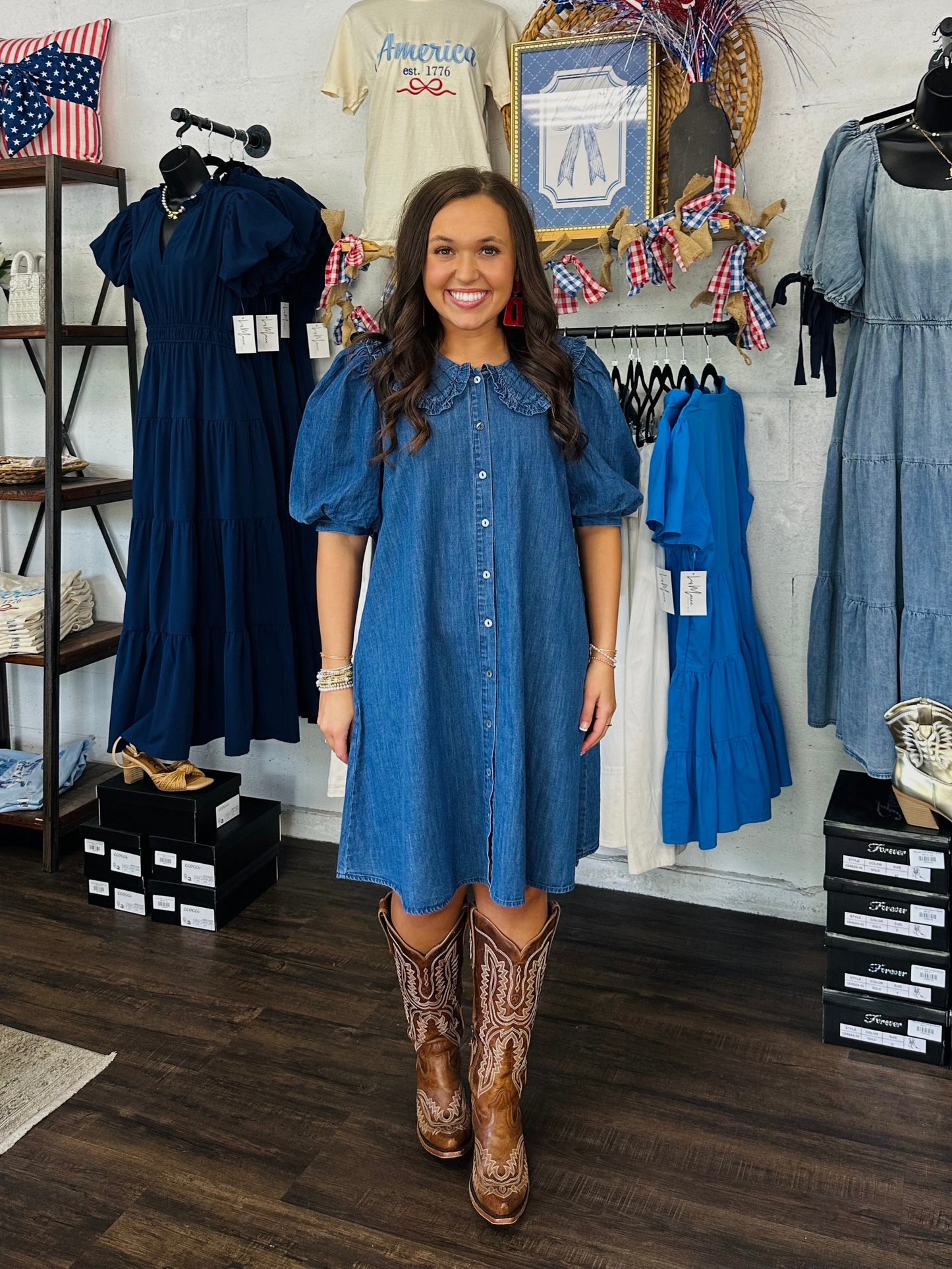 The Magnolia Mae Denim Collar Button Dress