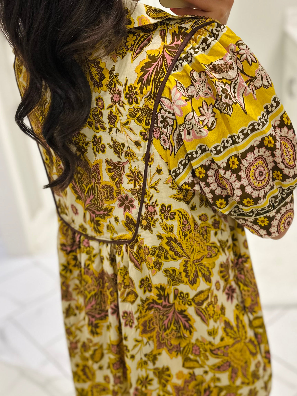 The Phoebe Golden Yellow Floral Midi Dress