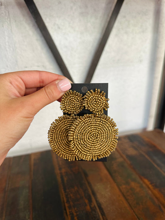Matte Gold Beaded Disc Earring