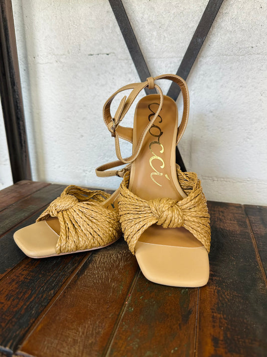 The Joyce Raffia Knot Ankle Strap Heels