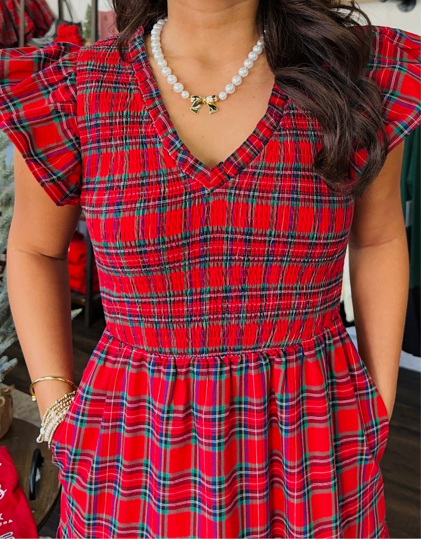 The Carol Plaid Smocked Midi Dress