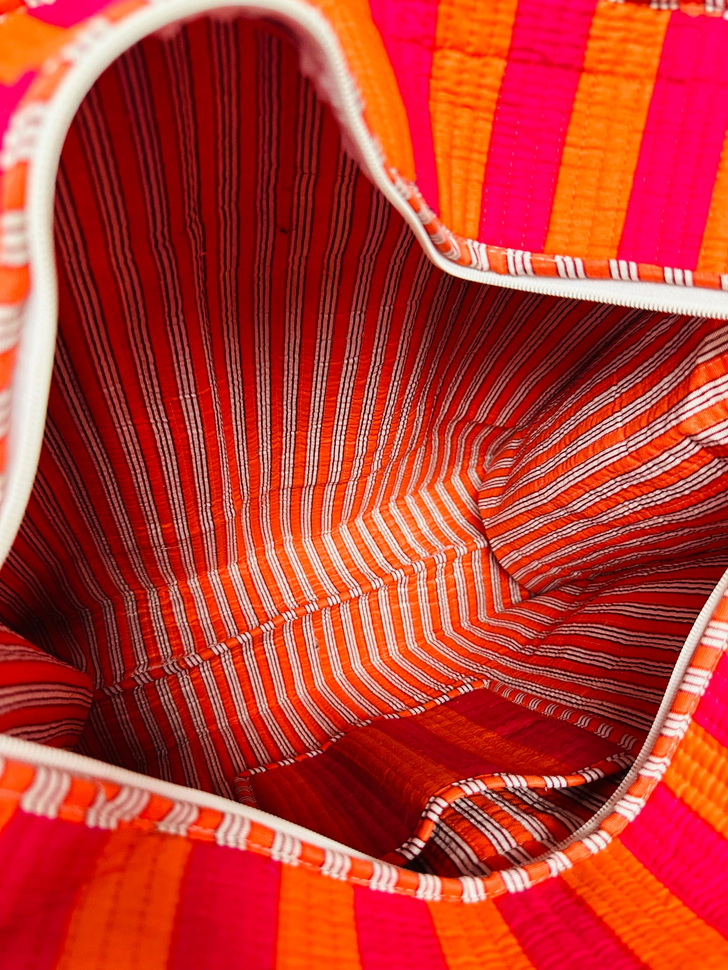 The Pink + Orange Striped Quilted Tote Bag