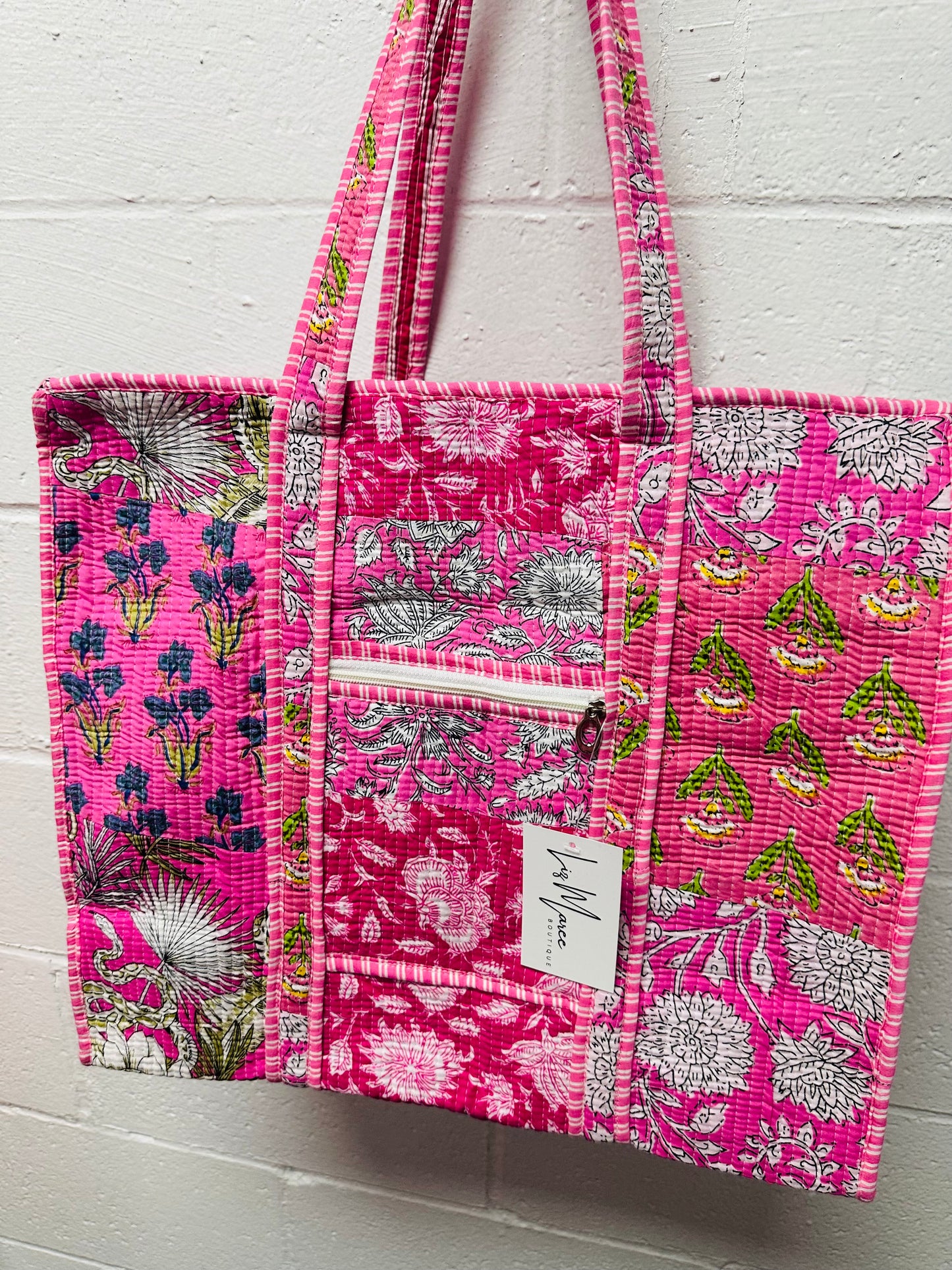The Pink Floral Patchwork Quilted Tote Bag