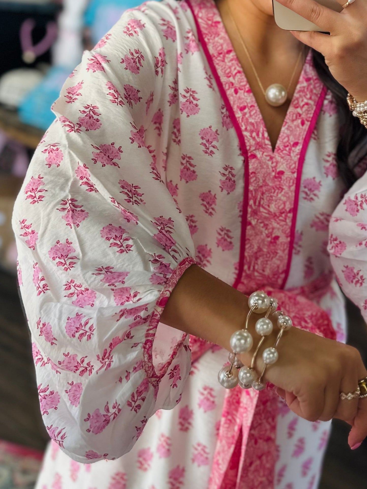 The Evie White + Pink Floral Midi Dress