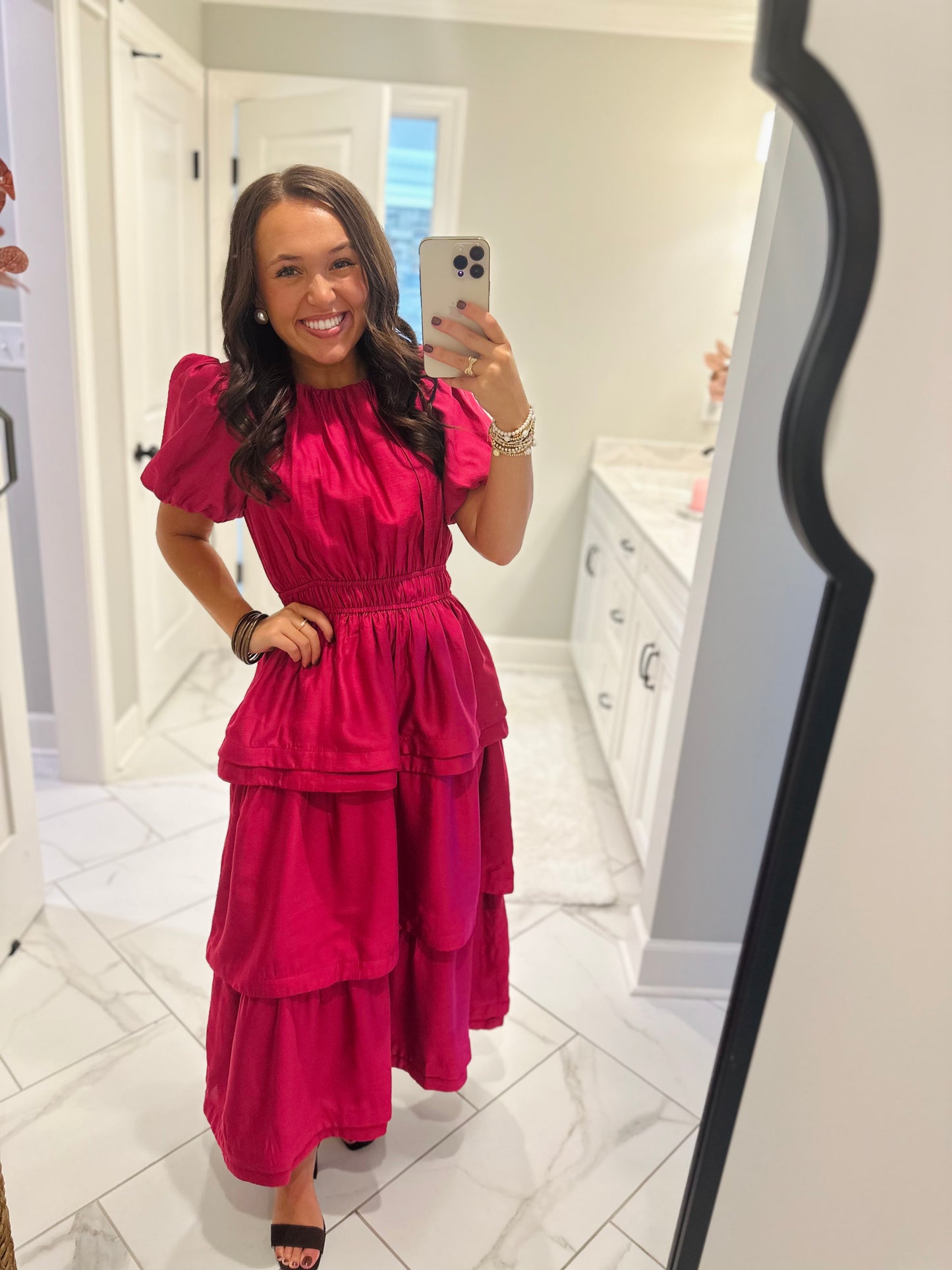 The Sophia Magenta Pink Ruffle Tiered Maxi Dress