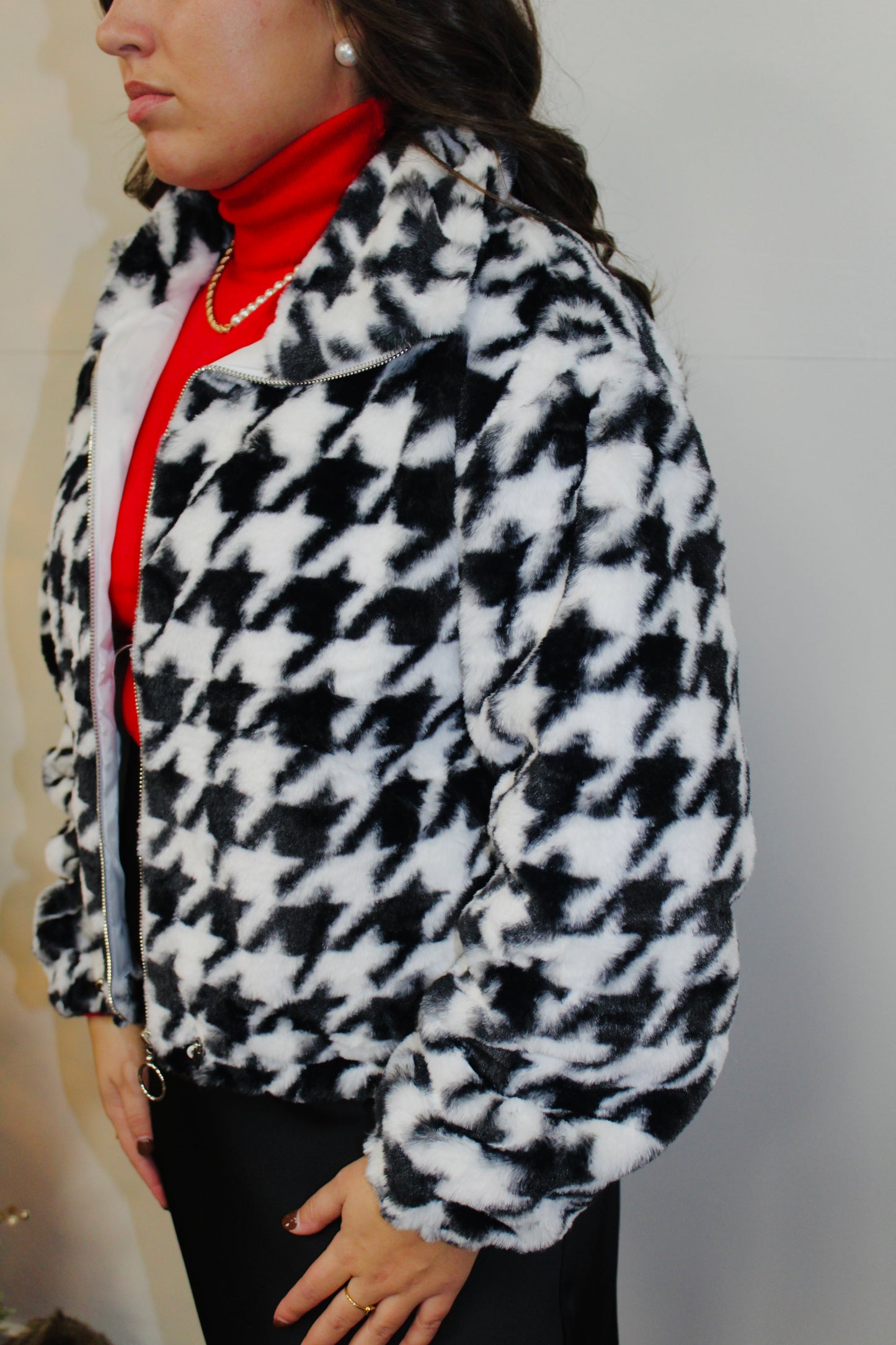 Fleece Houndstooth Puff Jacket