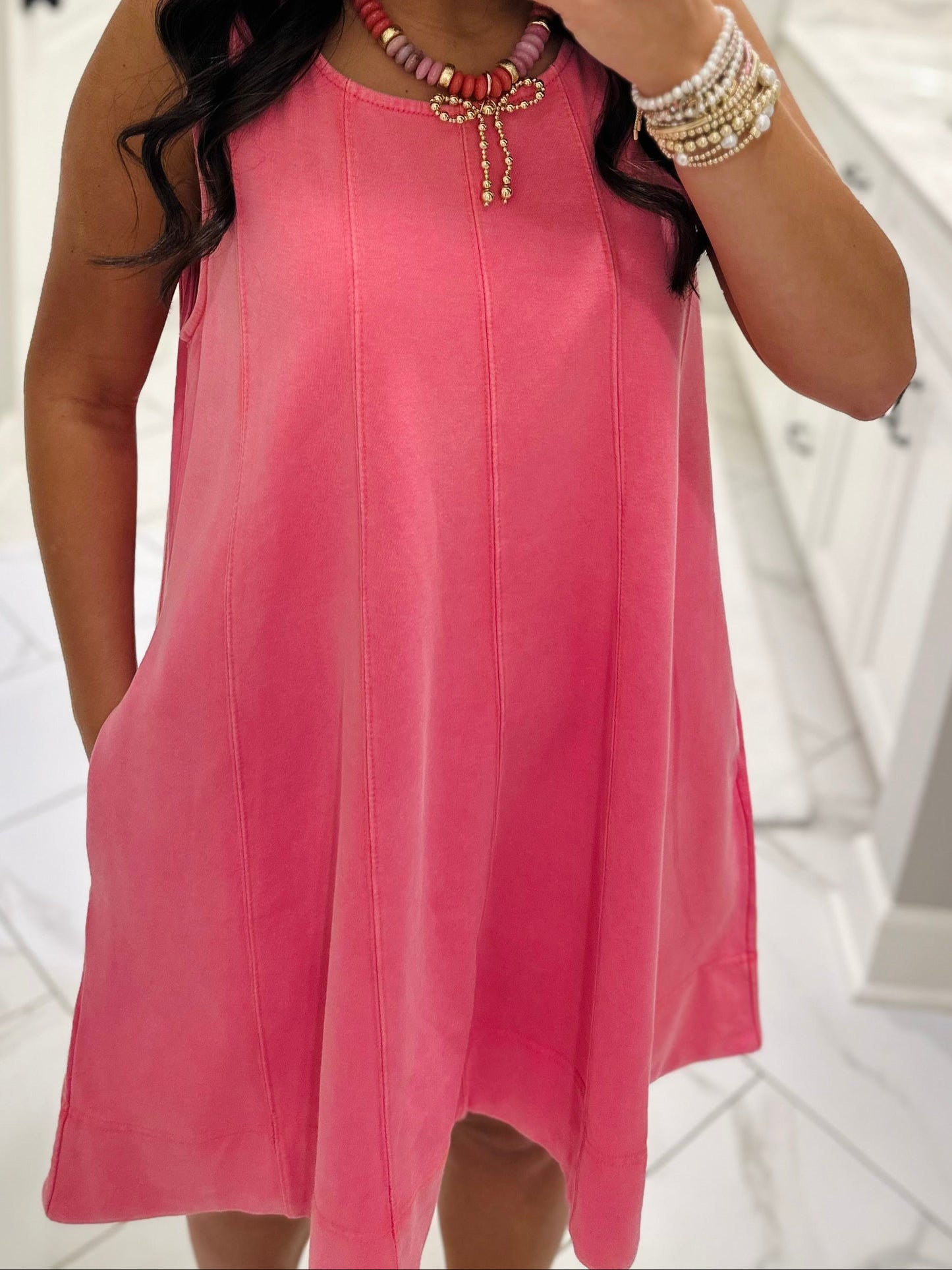 The Lula Pink Sleeveless Washed Swing Dress