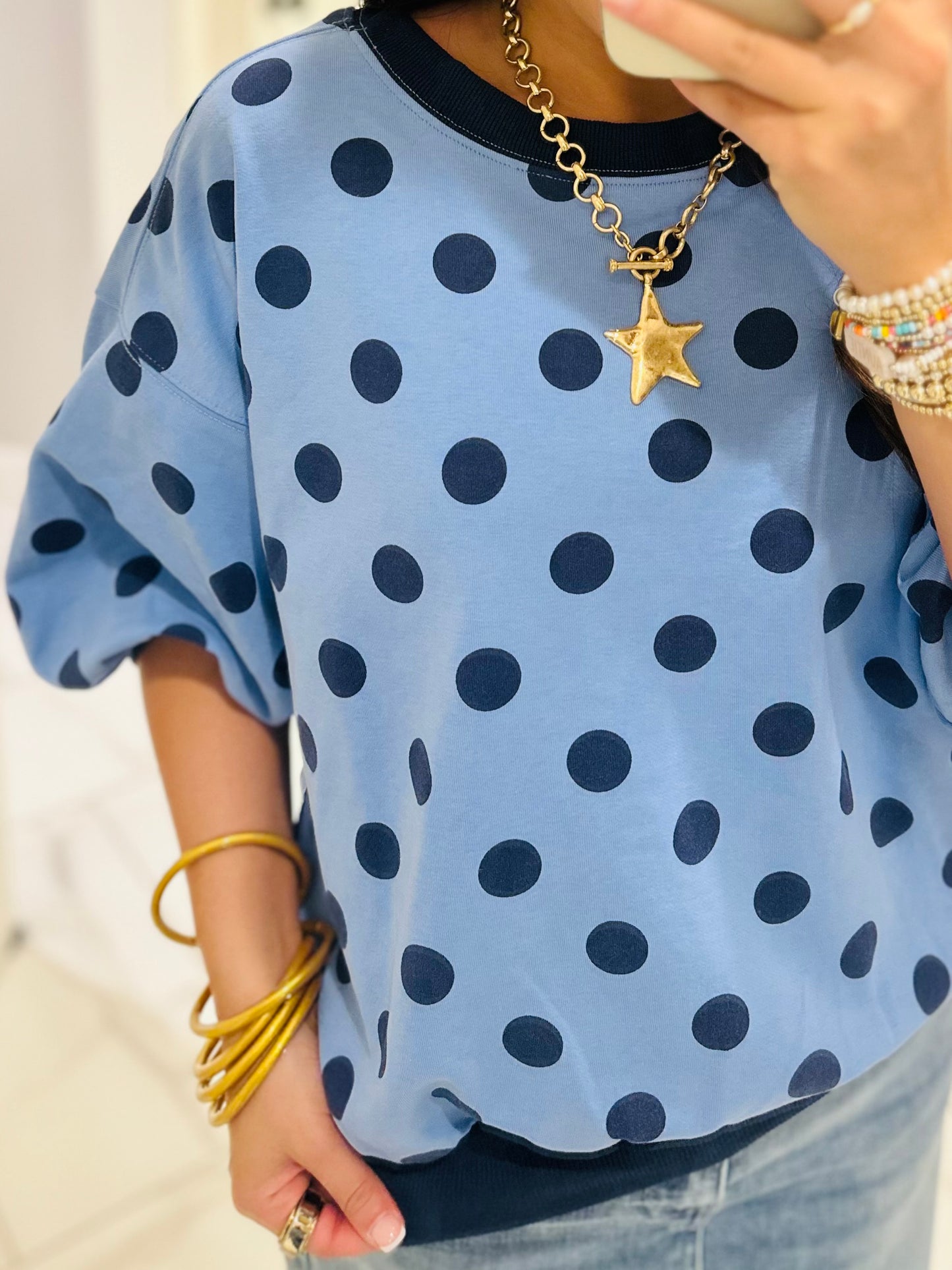 The Ainsley Blue Polka Dot Top