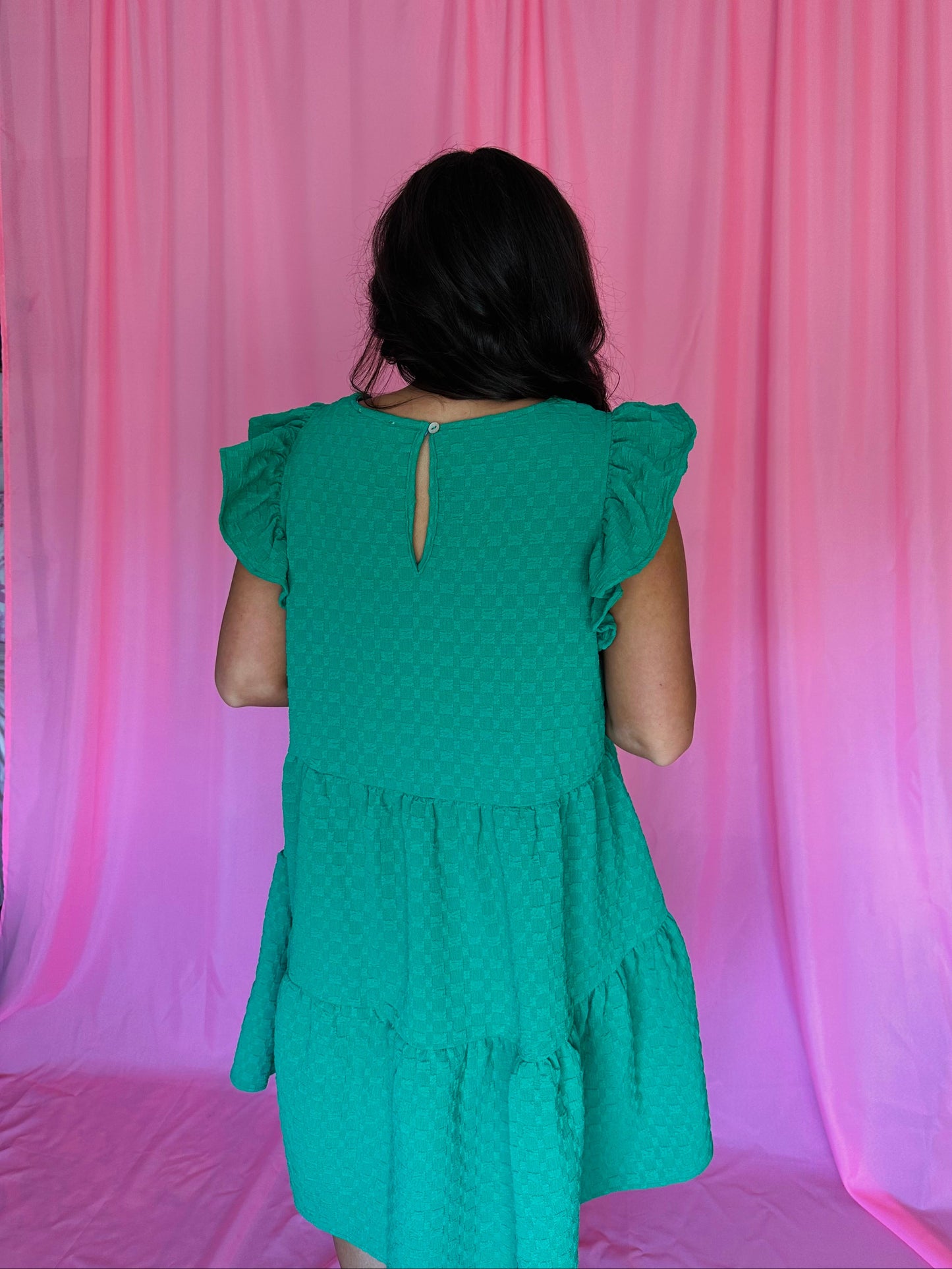 The Kodi Kelly Green Textured Tiered Swing Dress