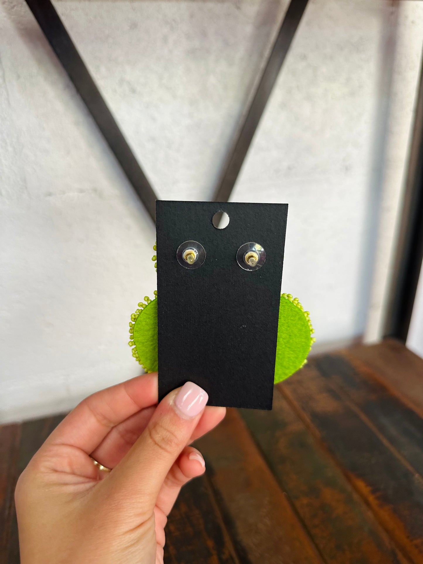 Lime Green Beaded Disc Earring