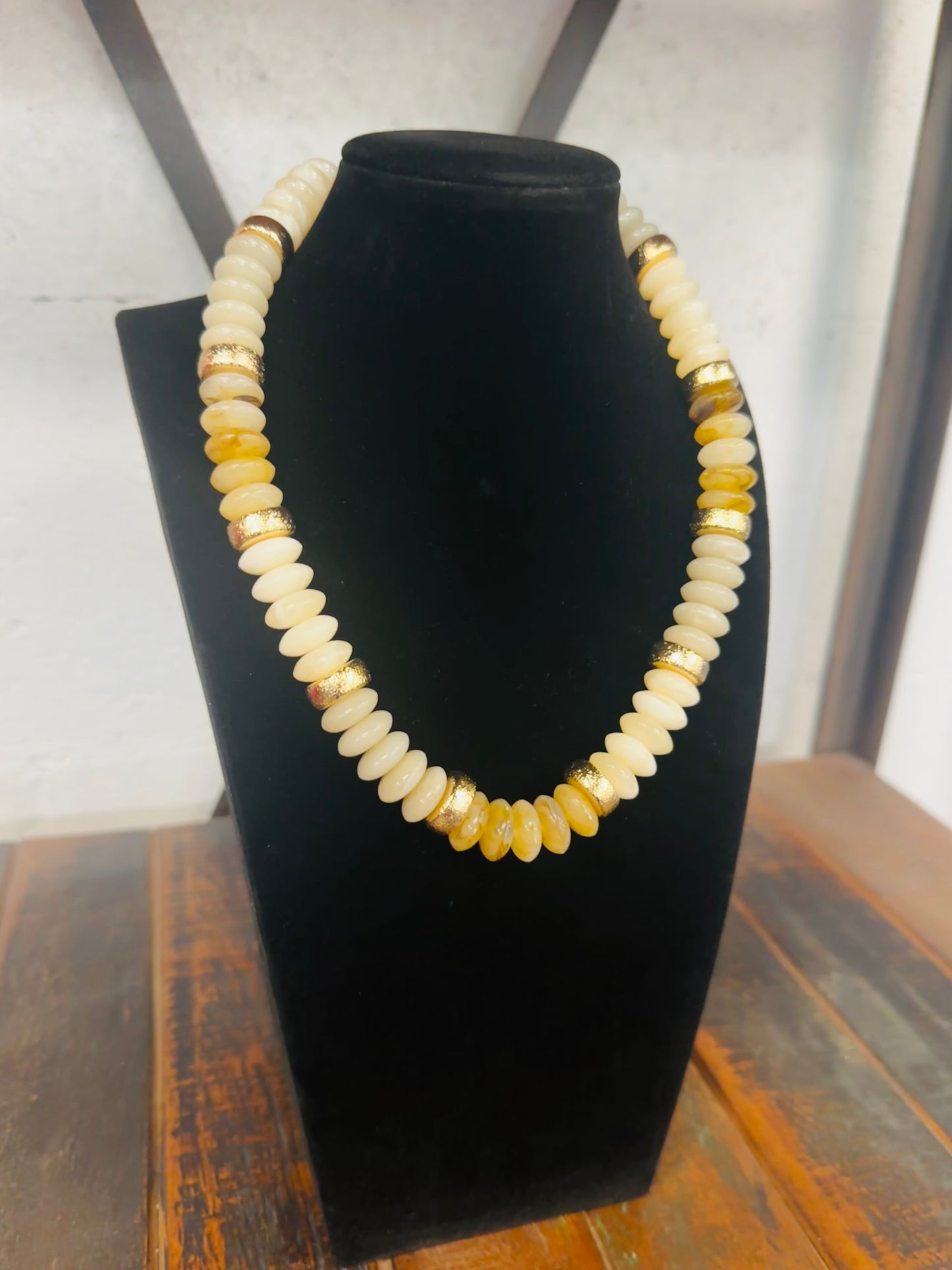 Ivory + Gold Wide Bead Necklace