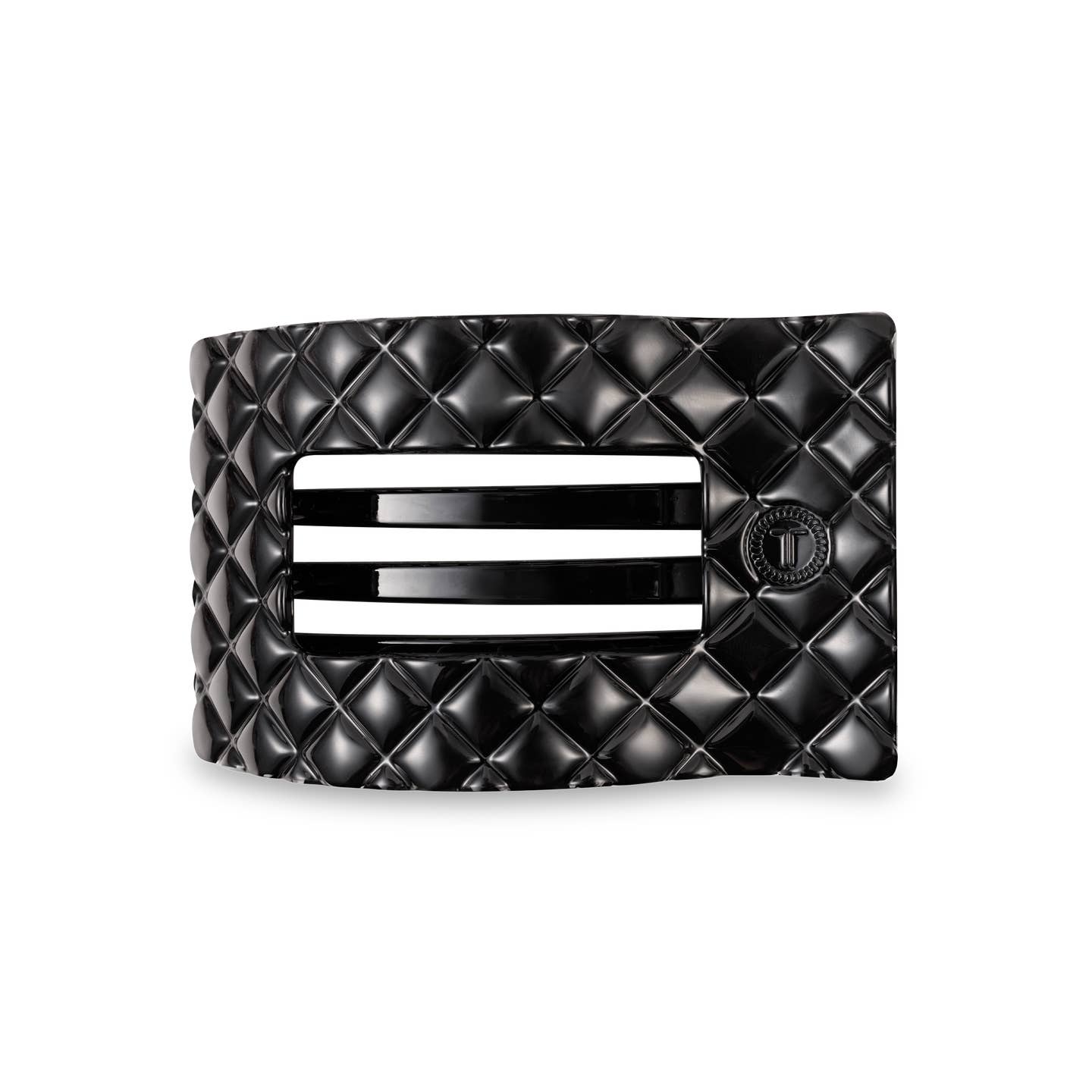 Jet Black Quilted Rectangle Flat Hair Clip