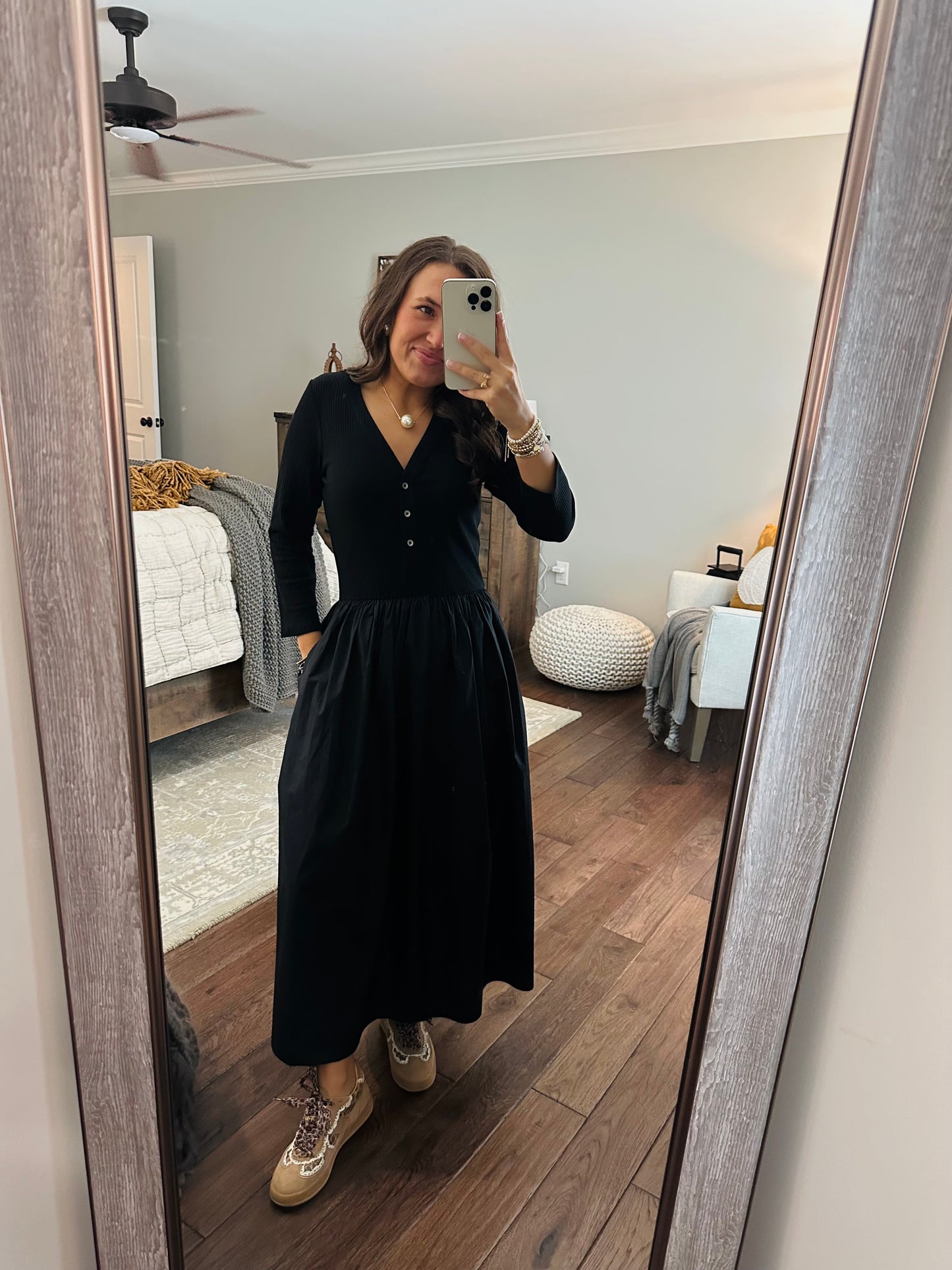 The Shelley Black Mix Knit Midi Dress