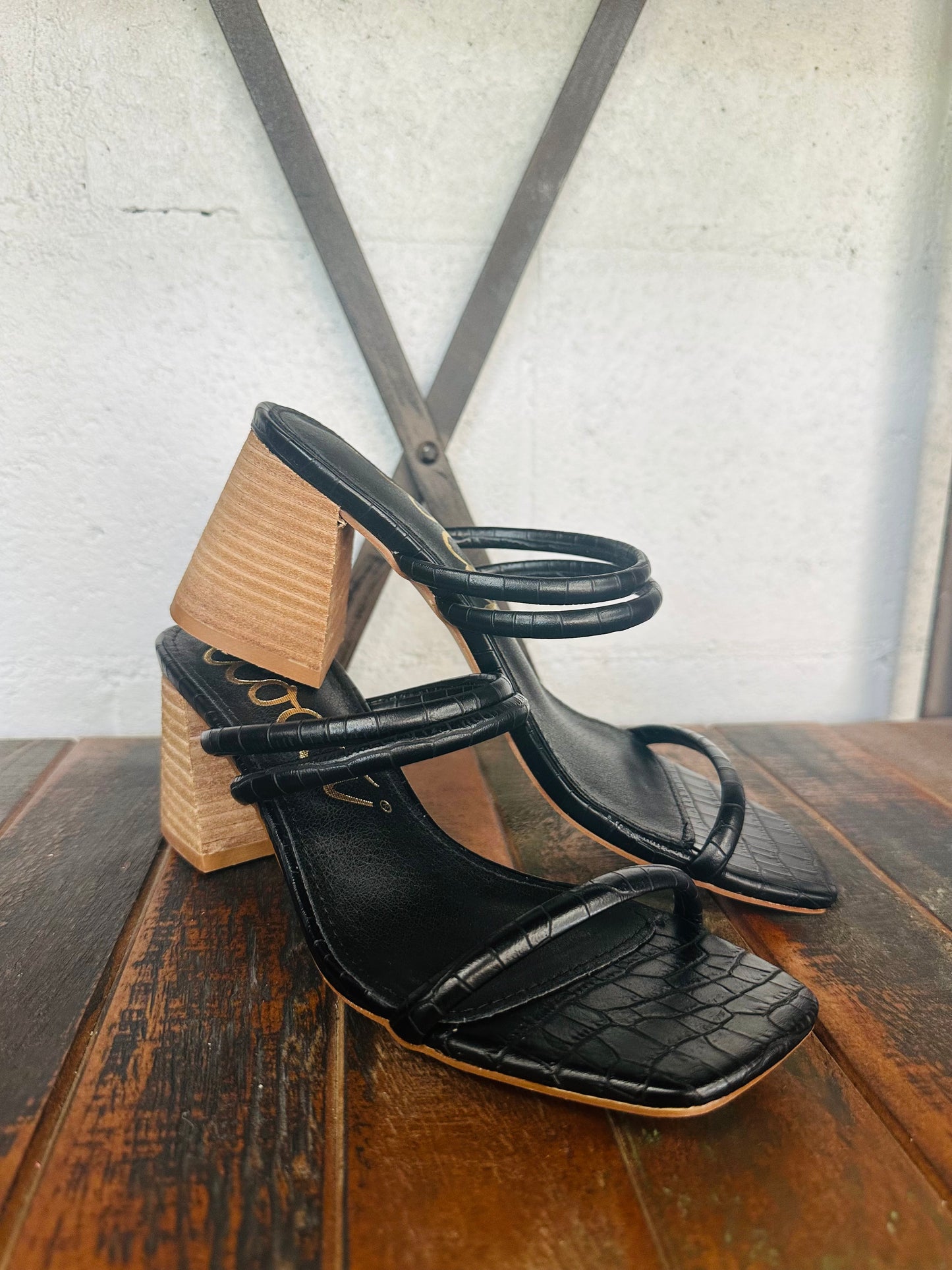 The Heather Black Croc Leather Heel