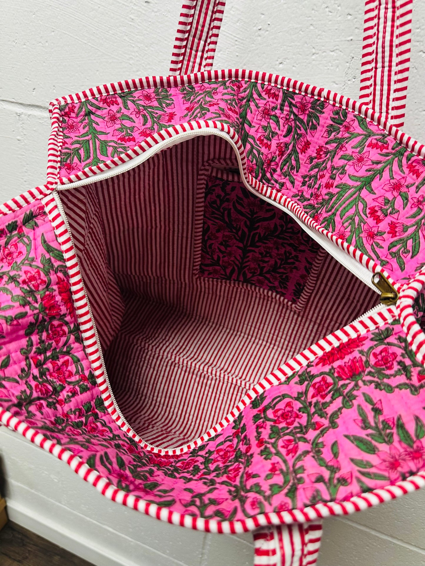 The Pink Florals Quilted Tote Bag