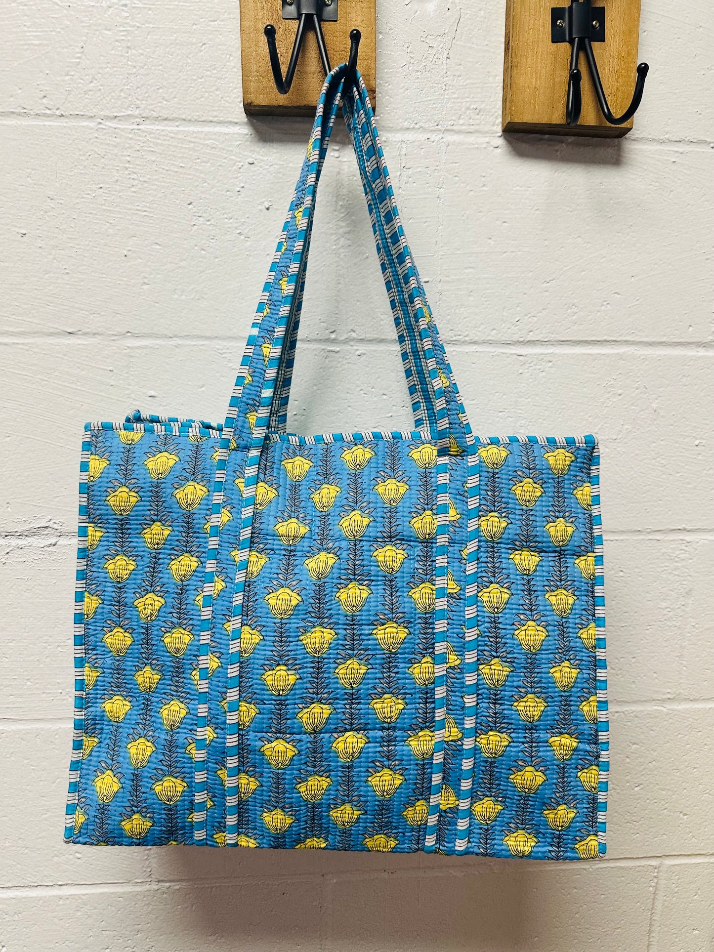 The Blue & Yellow Floral Quilted Tote Bag