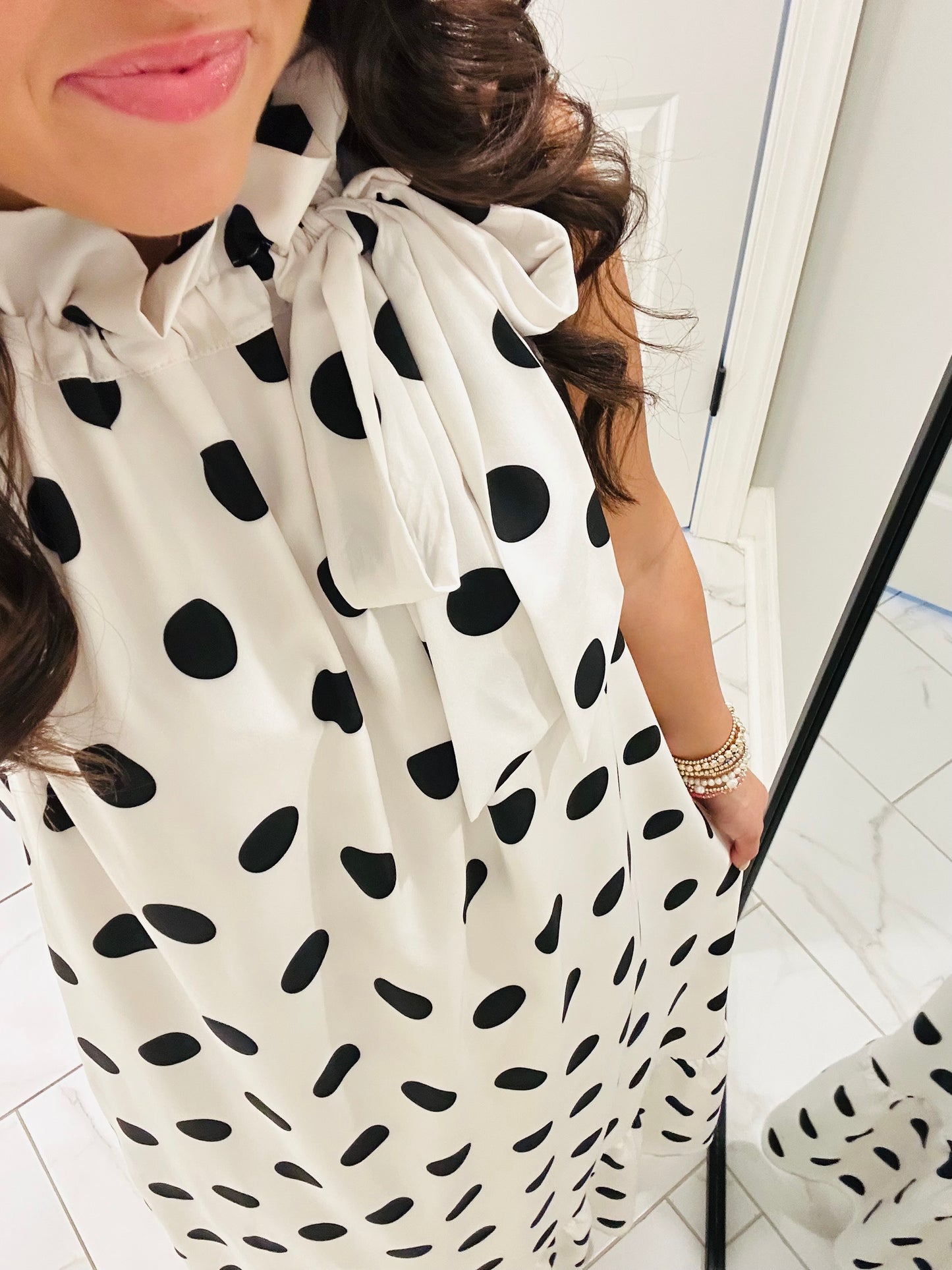 The Belle White + Black Polka Dot Maxi Dress