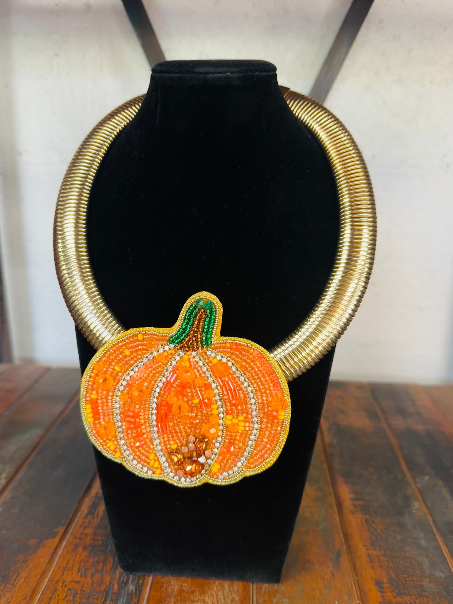 Orange Beaded Pumpkin Collar Necklace