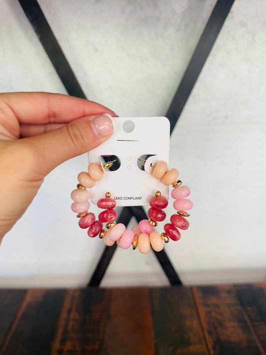 Pink Marble & CCB Beaded Hoop Earring