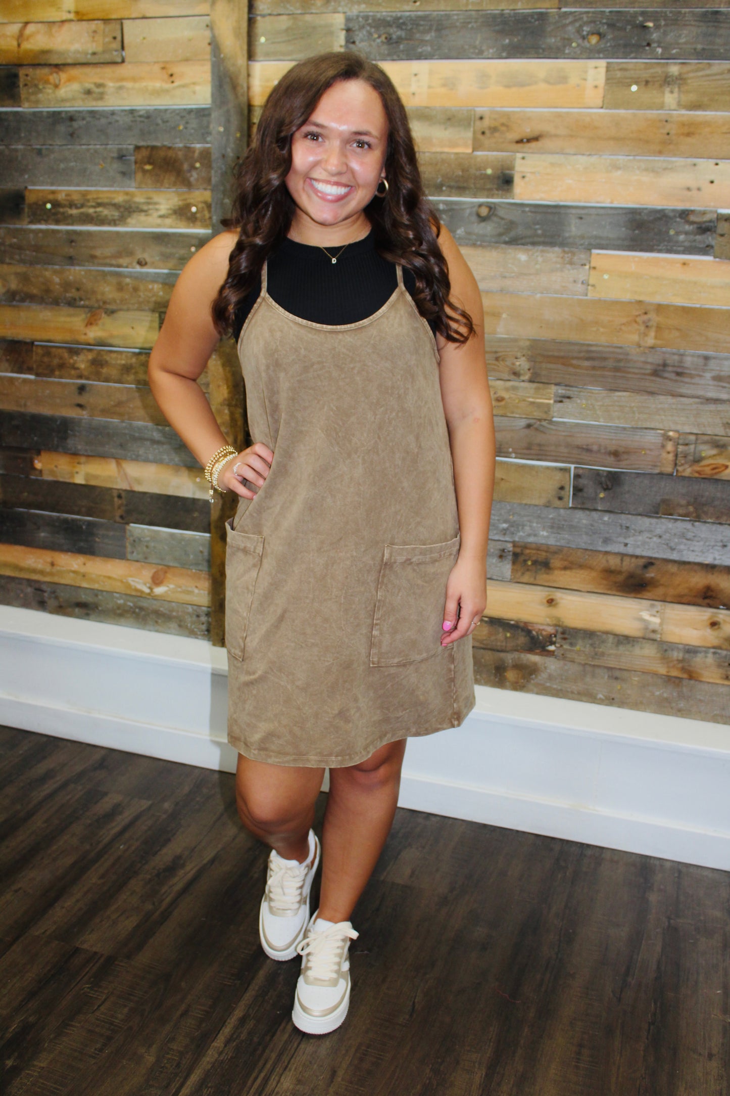 Ready To Go Taupe Acid Wash Cami Dress