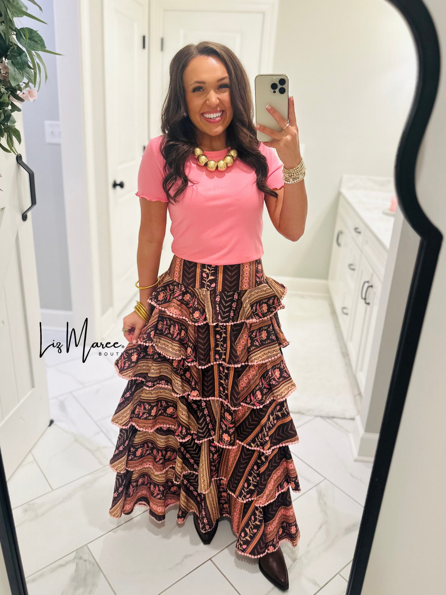 The Aubree Chocolate Brown Tiered Maxi Skirt