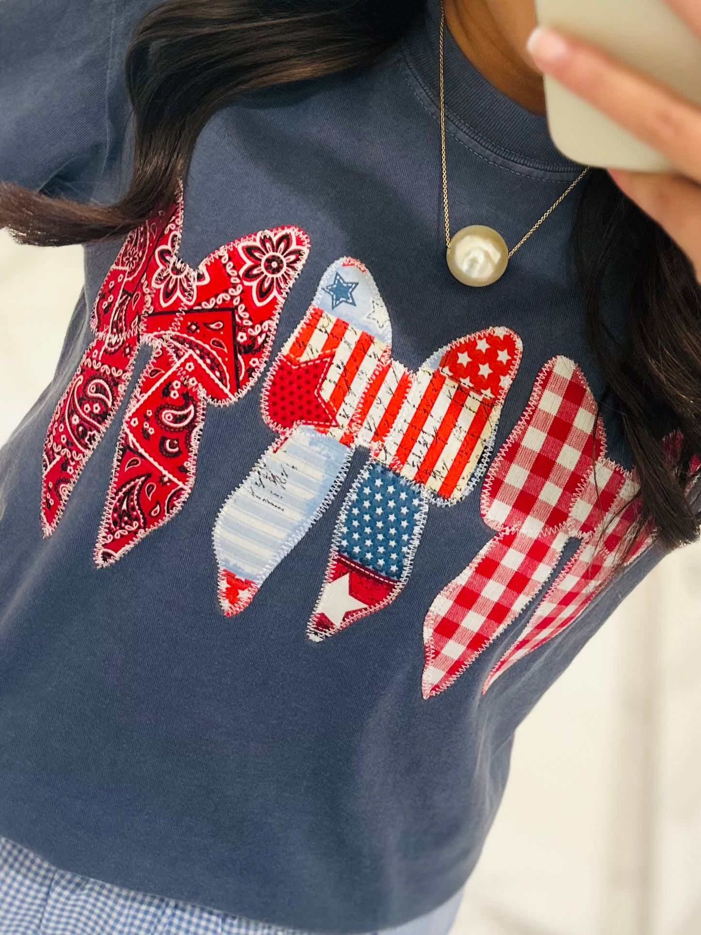 The Coquette Bow Trio Patriotic Embroidered Tee