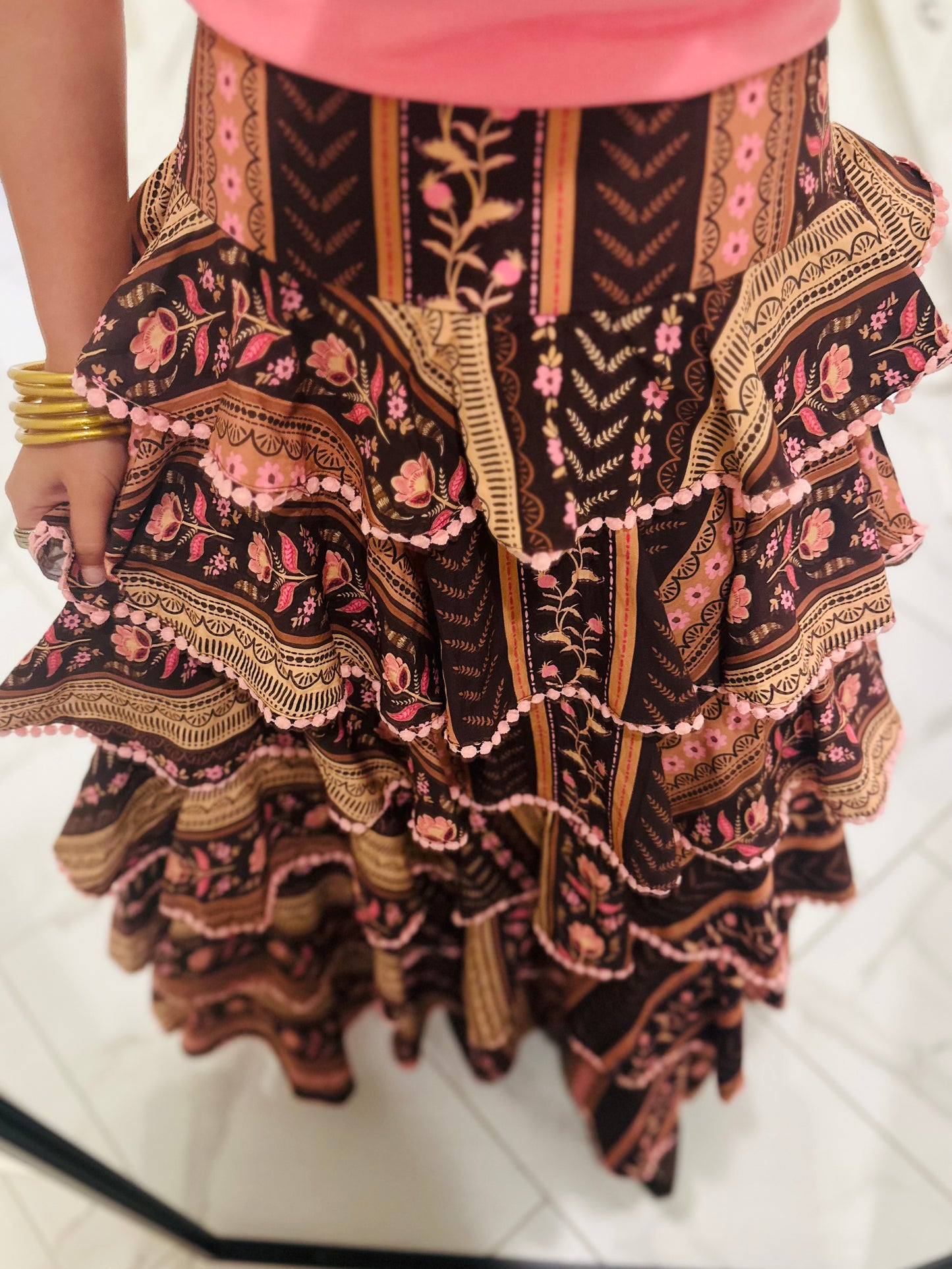 The Aubree Chocolate Brown Tiered Maxi Skirt