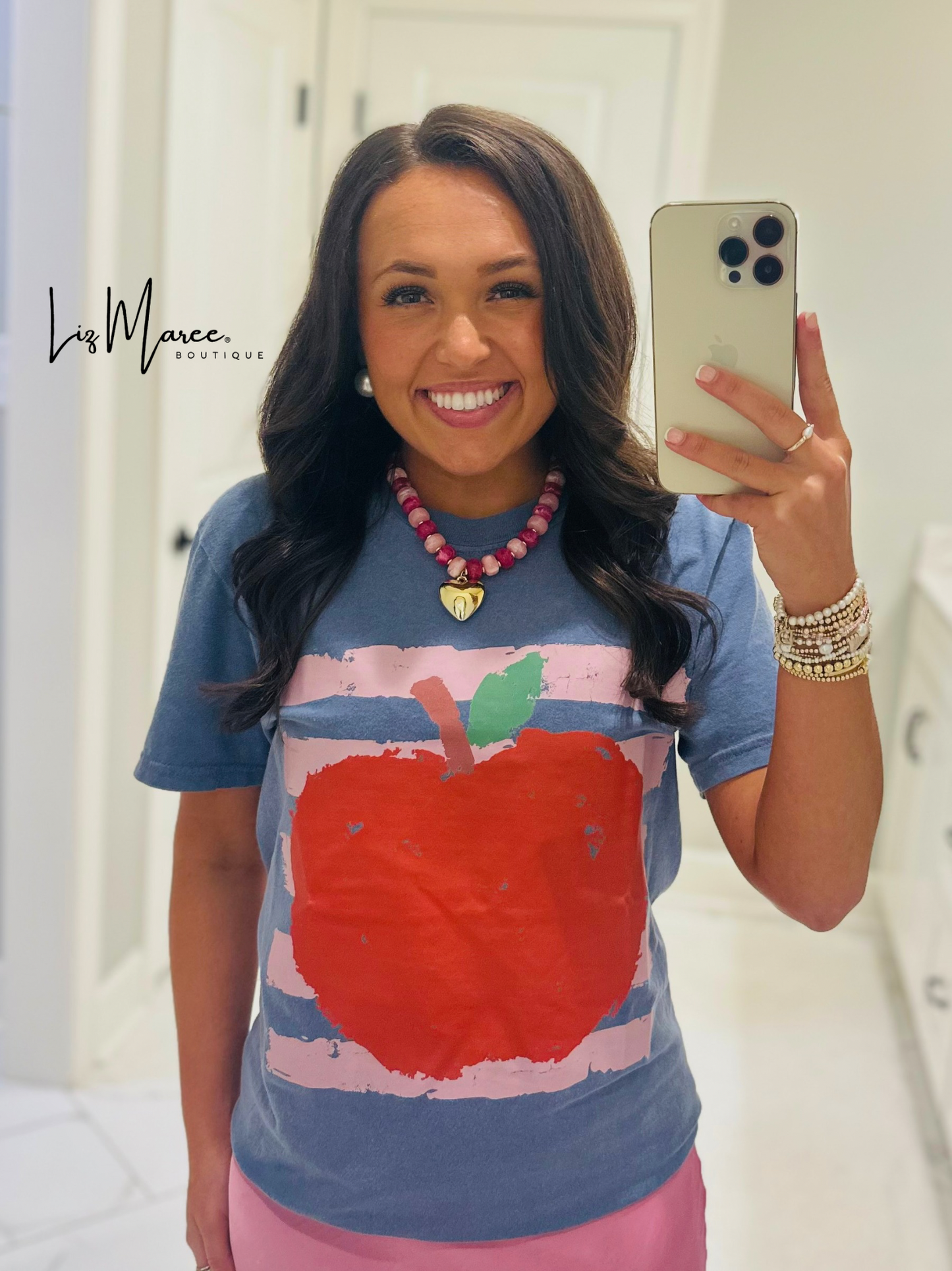 The Apple Pink Stripe Graphic Tee