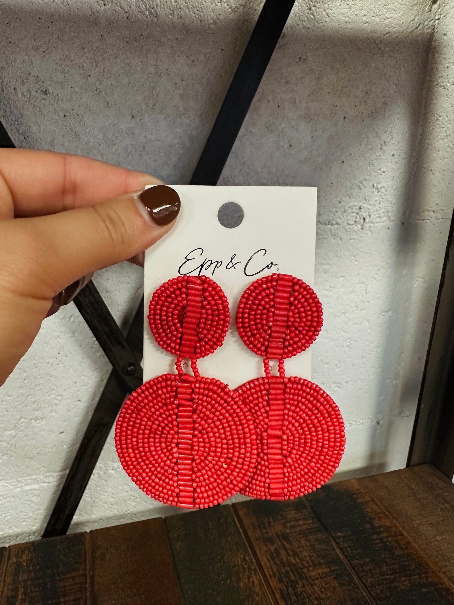 Red Beaded Circle Drops