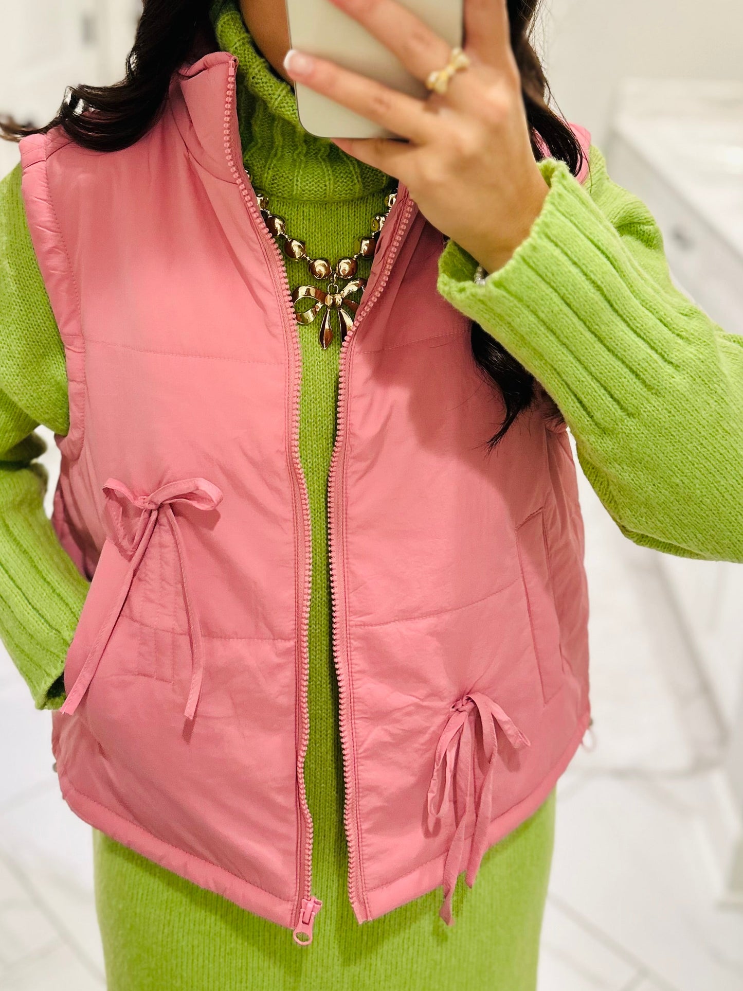 The Rose Pink Bow Detail Vest