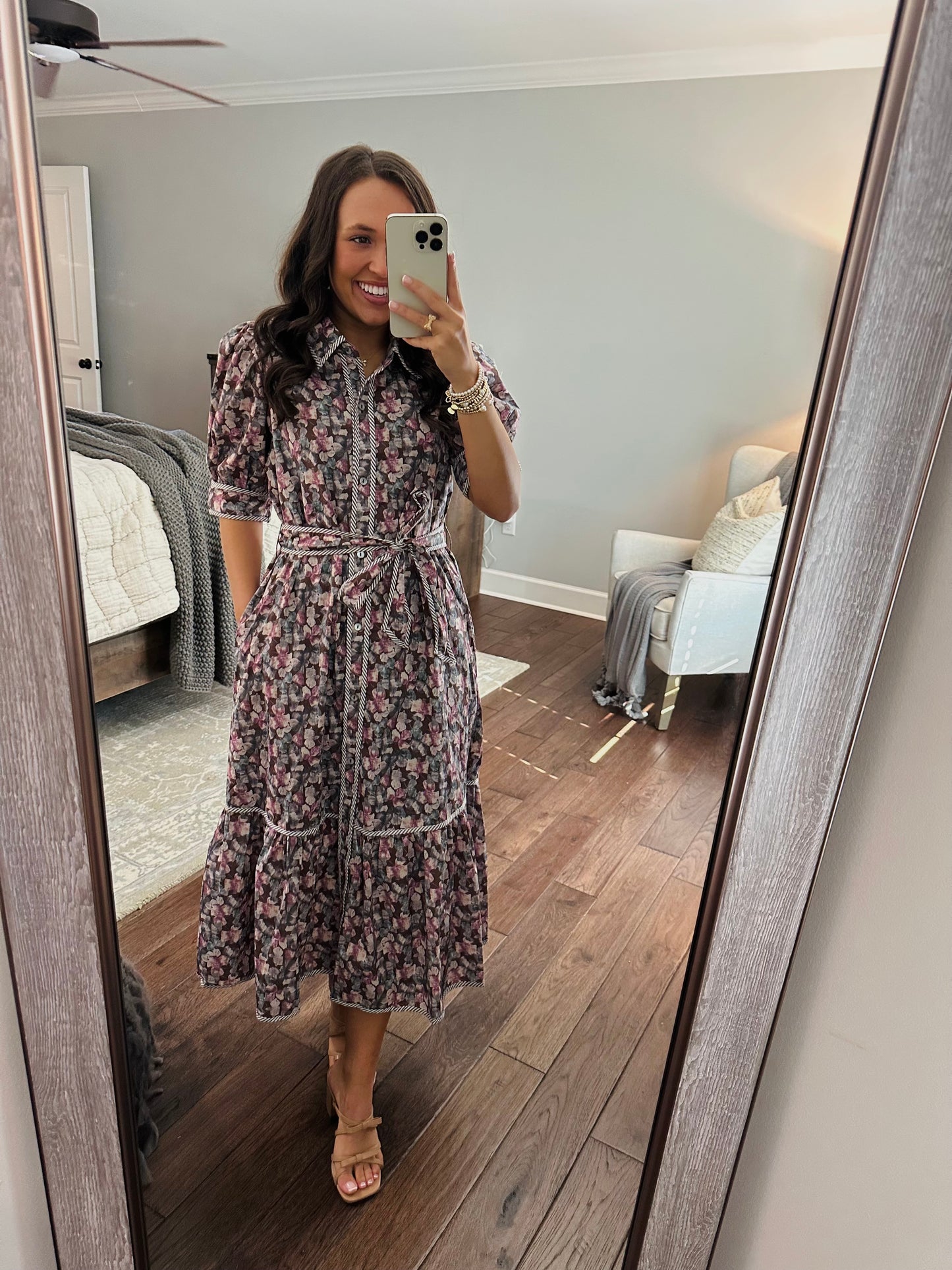 The Quinn Brown Floral Midi Dress