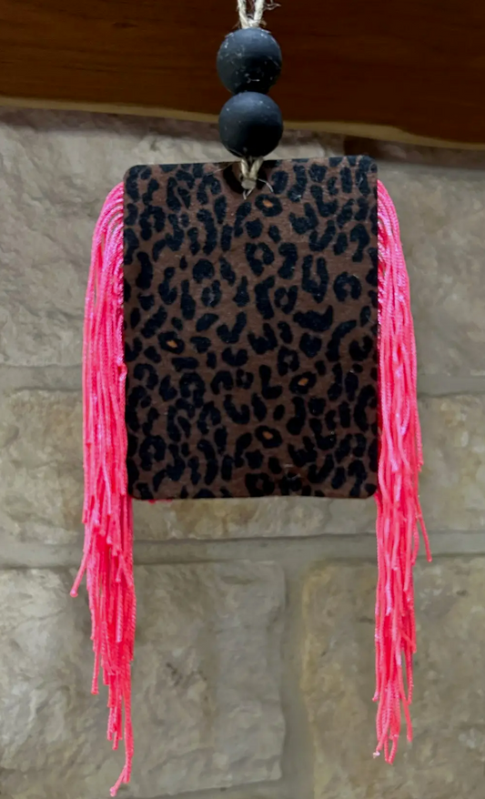 Leopard Pink Fringe Car Freshie