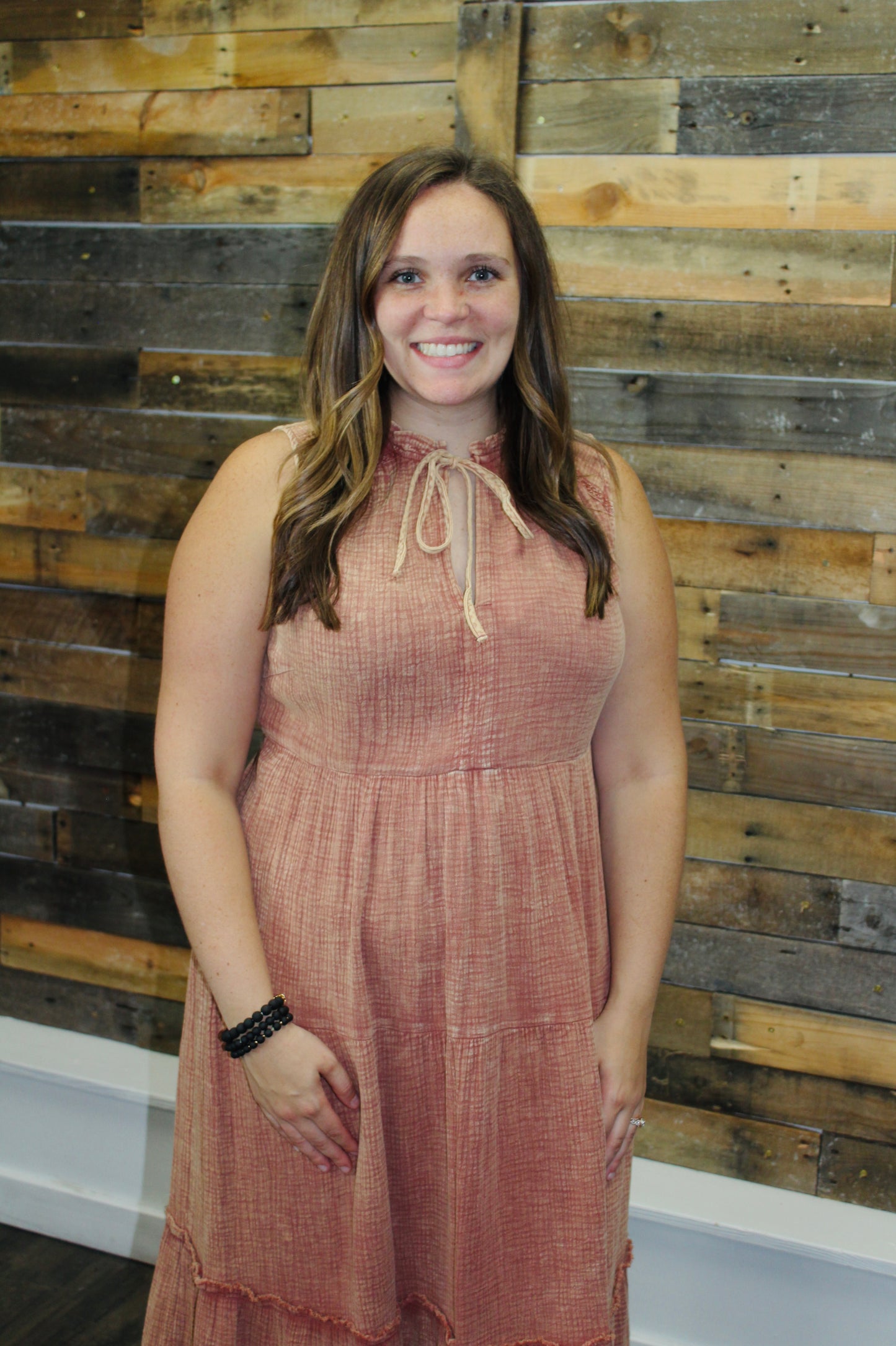 Light Brown Sleeveless Midi Dress