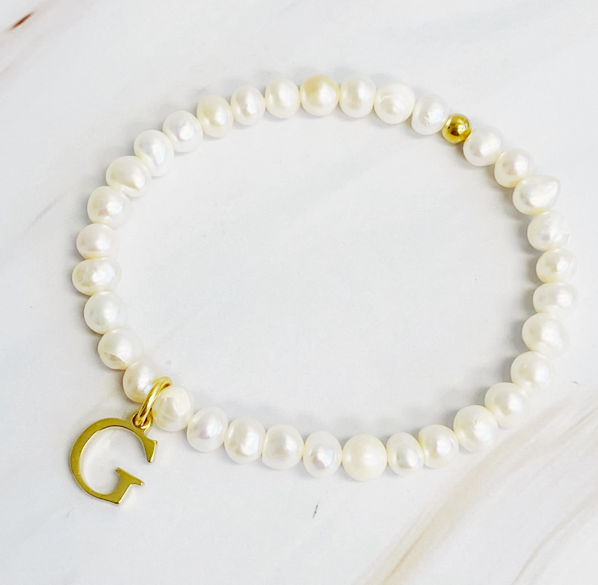 Freshwater Pearl Initial Charm Bracelet