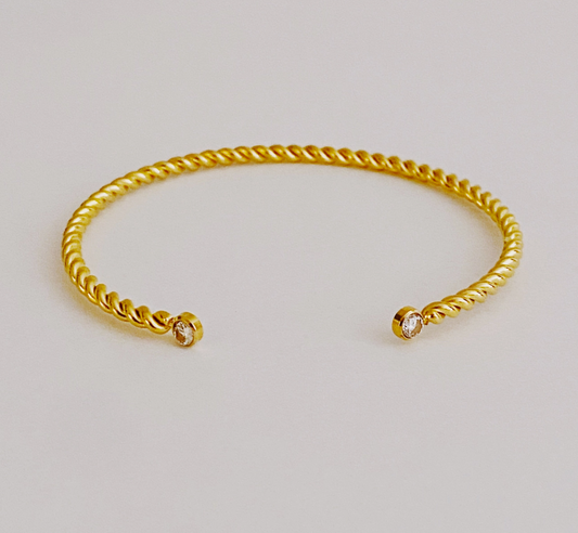 Gold Slim and Cabled Open Bangle Bracelet