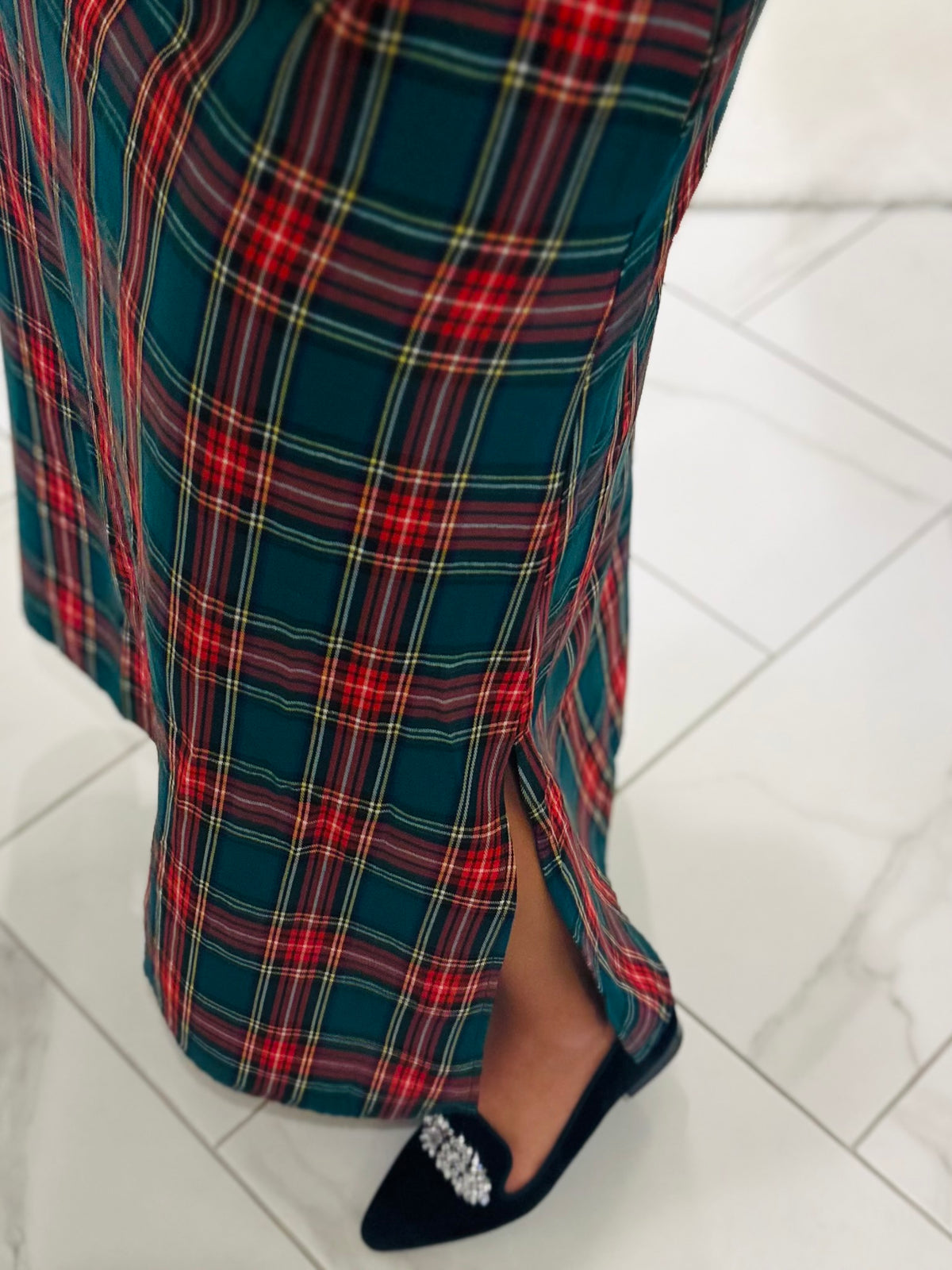 The Holly Green Tartan Plaid Midi Dress