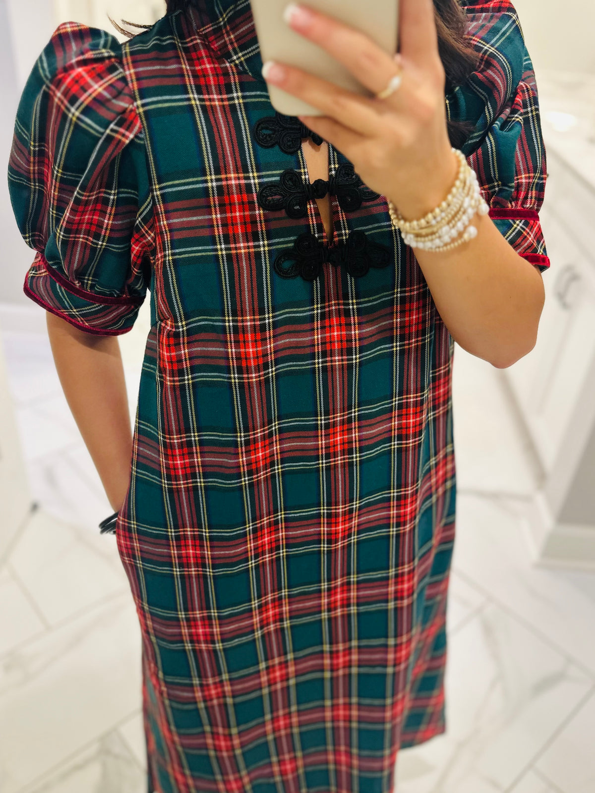 The Holly Green Tartan Plaid Midi Dress