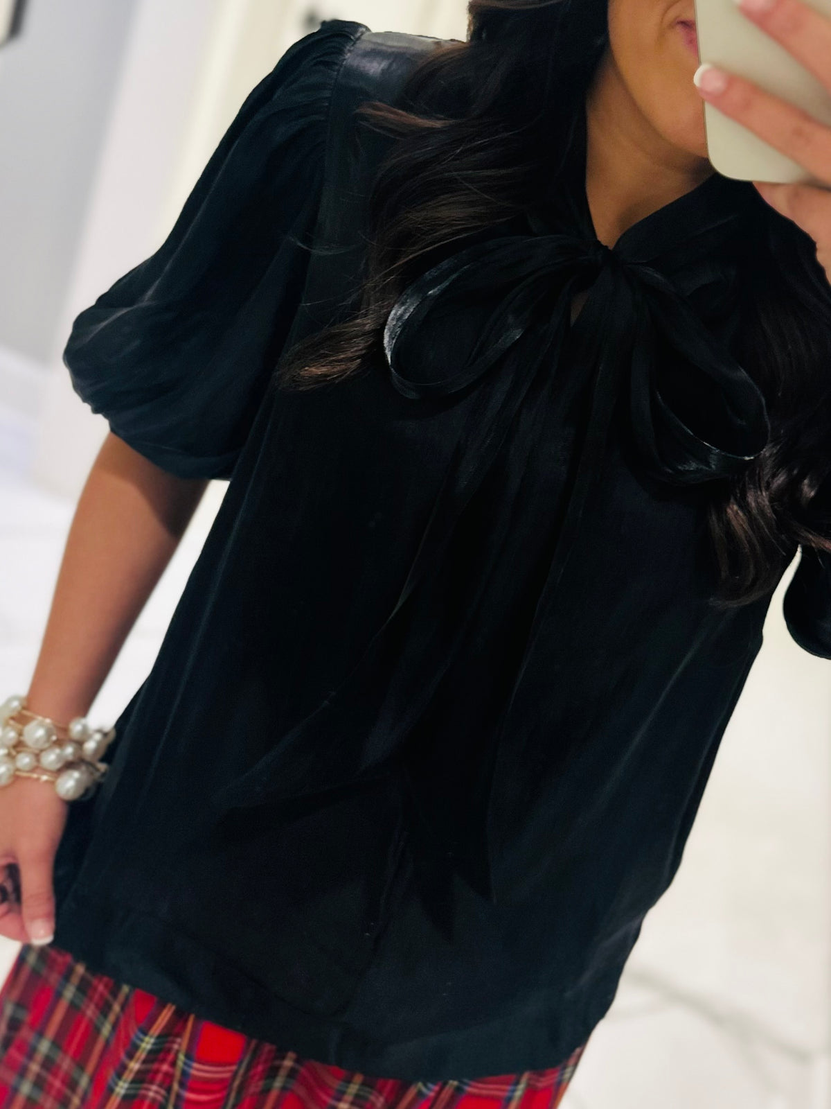 The Ciara Black Puff Sleeve Bow Top